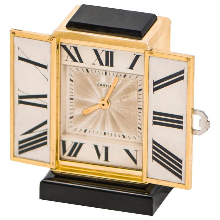 1920s Art Deco Platinum Diamond Enamel Gold Shutter Clock at 1stDibs ...