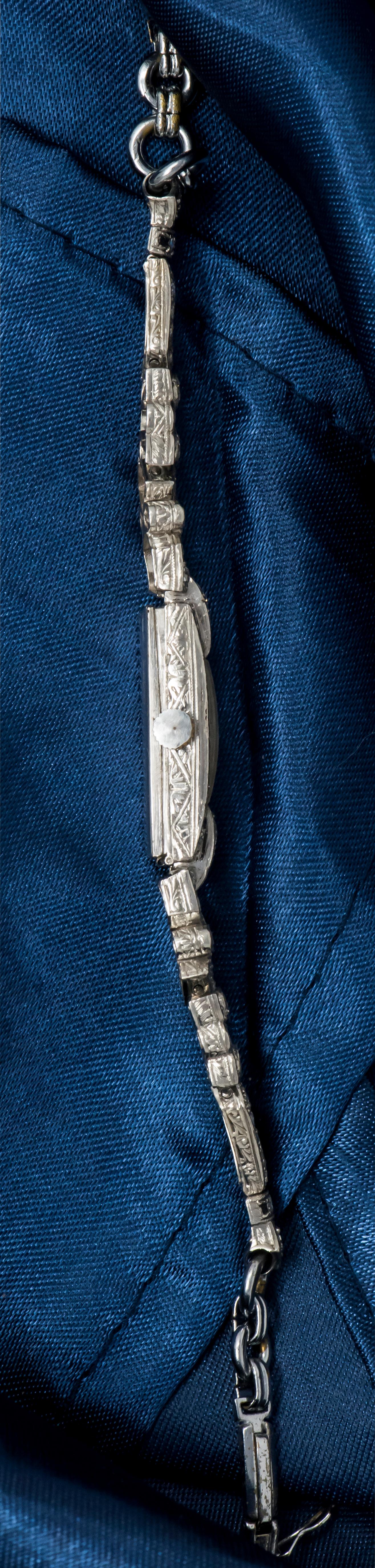 Round Cut 1920s Art Deco Platinum Egyptian Revival Diamond Set Bracelet Watch