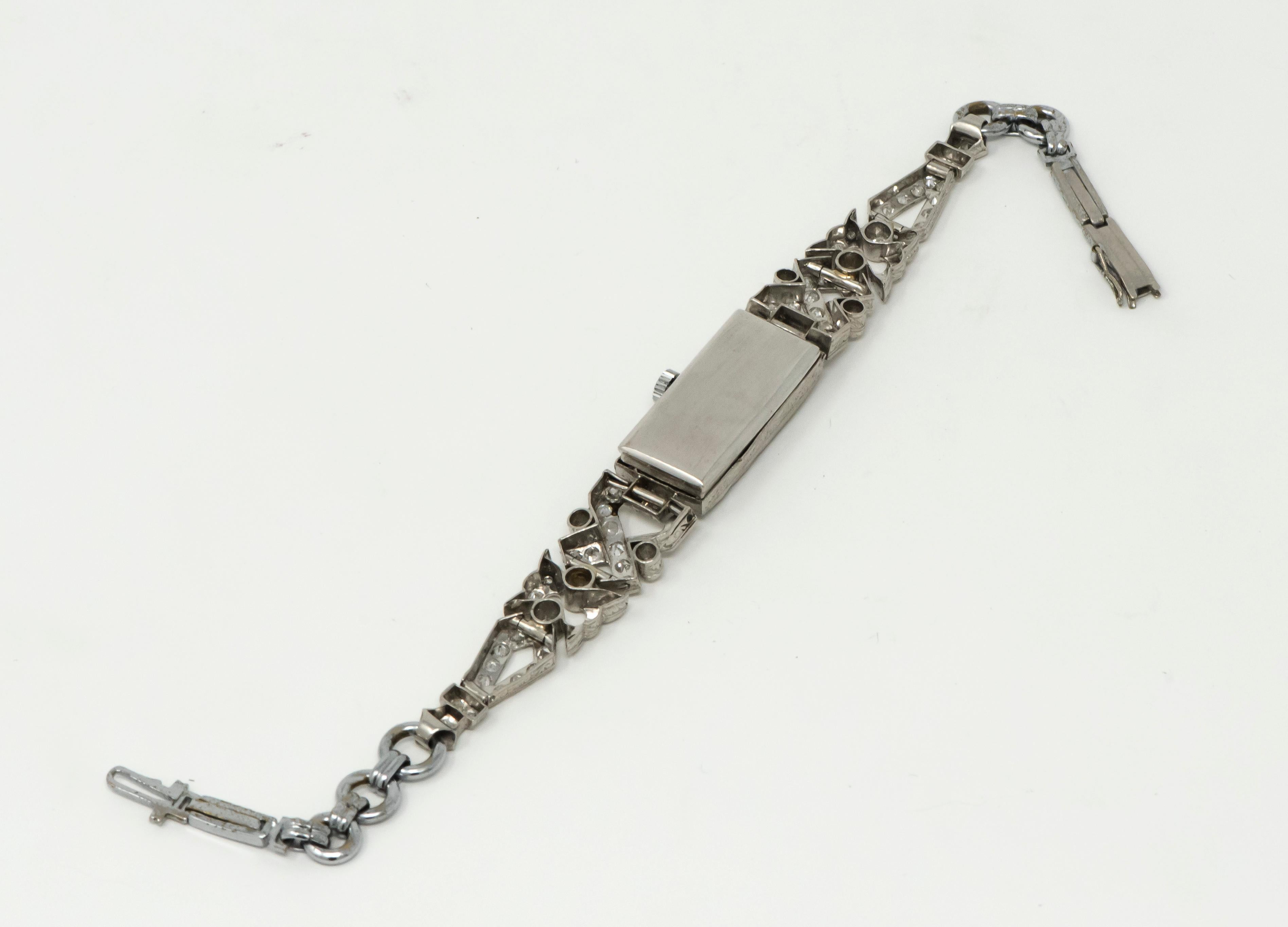 Women's or Men's 1920s Art Deco Platinum Egyptian Revival Diamond Set Bracelet Watch