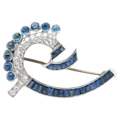1920s Art Deco Platinum Sapphire and Diamond Brooch