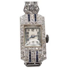 1920s Art Deco Platinum, Sapphire & Old European Cut Diamond Watch