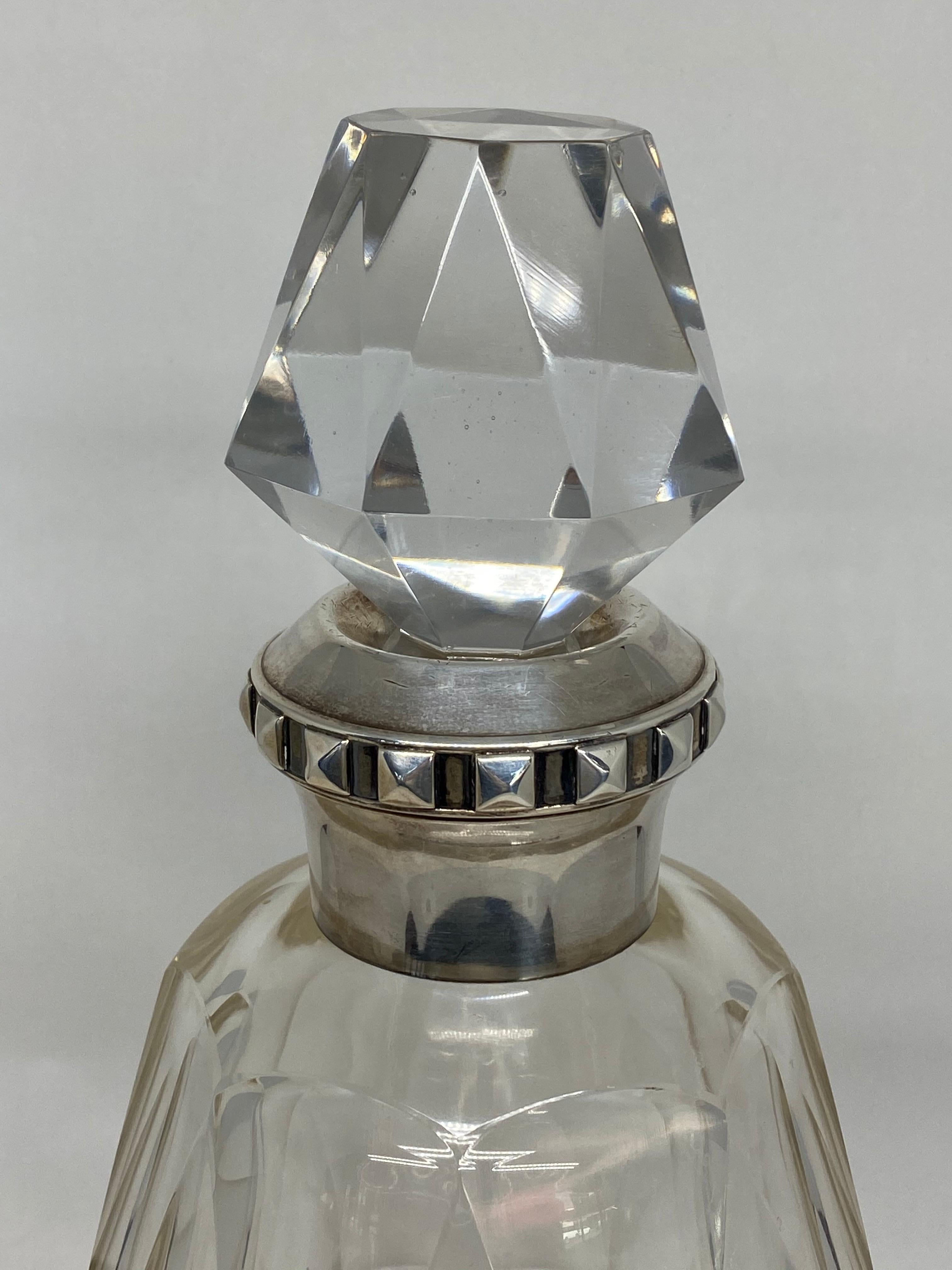 1920's Art Deco Puiforcat Paris Sterling Silver and Crystal Liquor Bottle 5