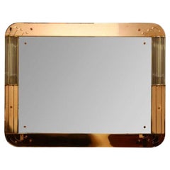 1920s Art Deco Rectangular Bevel Edged Wall Mirror with Etched Peach Glass