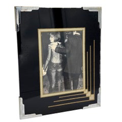 1920s Art Deco Reverse Black & Gold Painted Glass Picture Frame 4x6