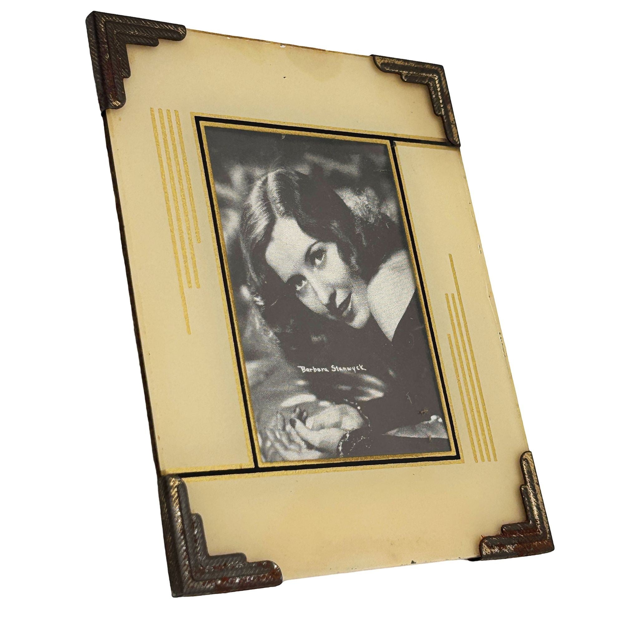 Art Deco Gold Reverse Painted Glass 4x6 Geometric Picture Frame
