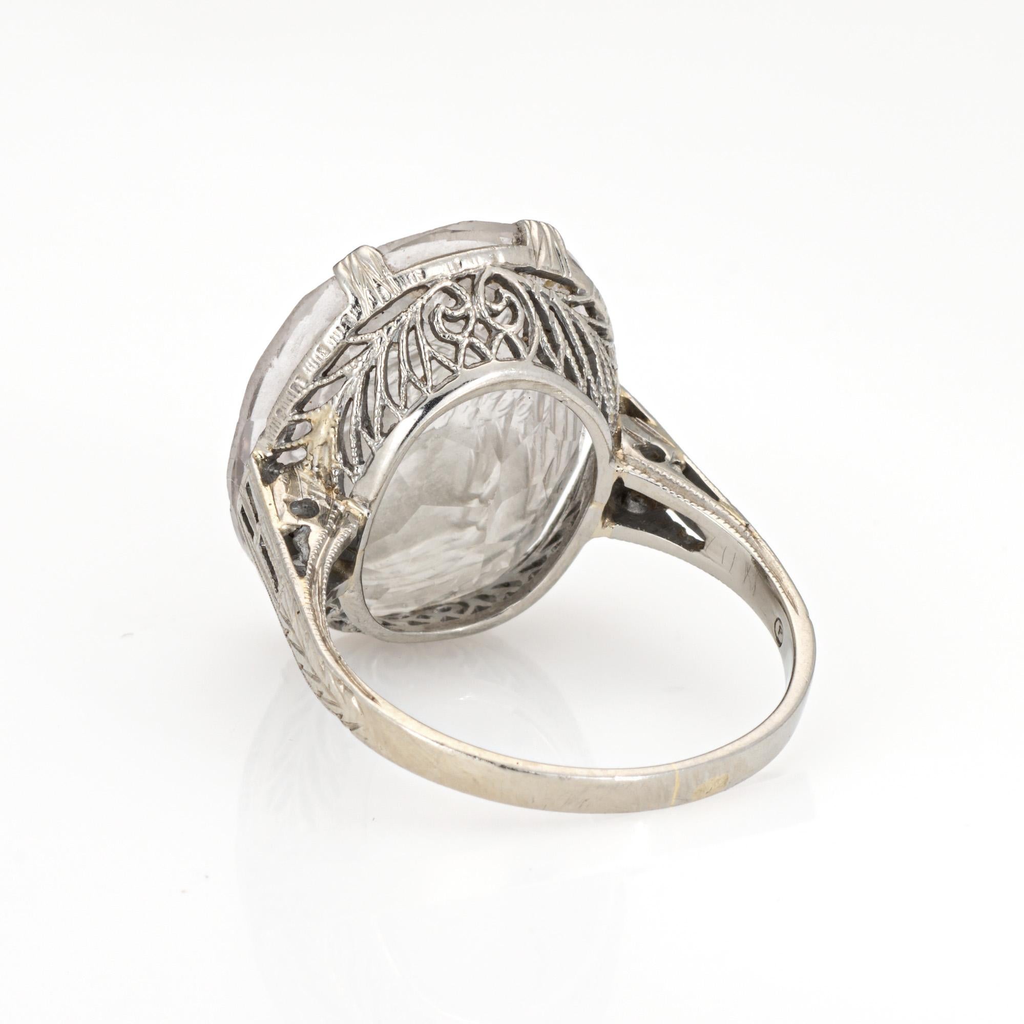 Women's 1920s Art Deco Rock Crystal Intaglio Ring Vintage 18k White Gold Sz 5.75 Jewelry