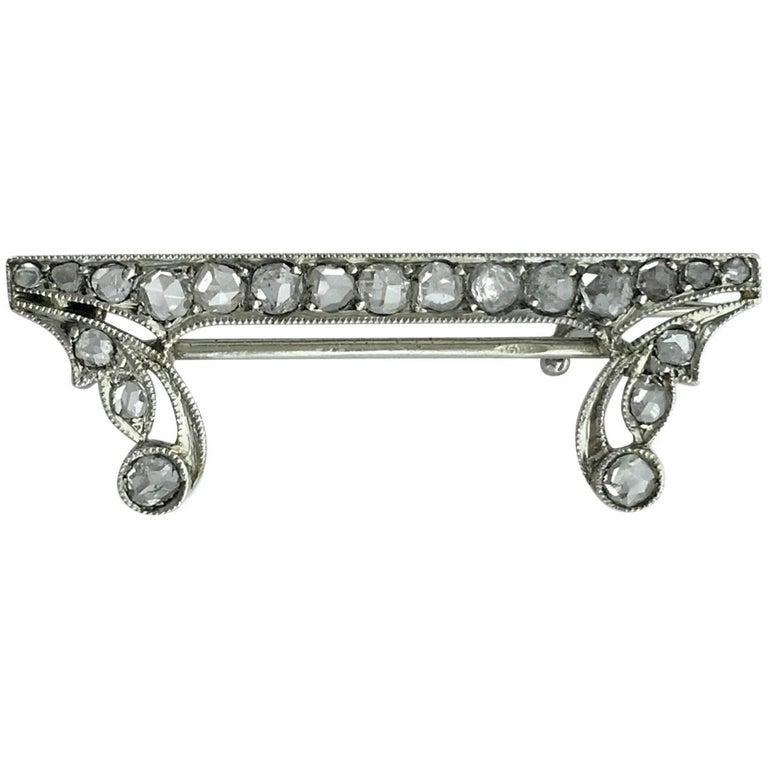 Women's or Men's 1920s Art Deco Rose Cut Diamond Platinum Brooch