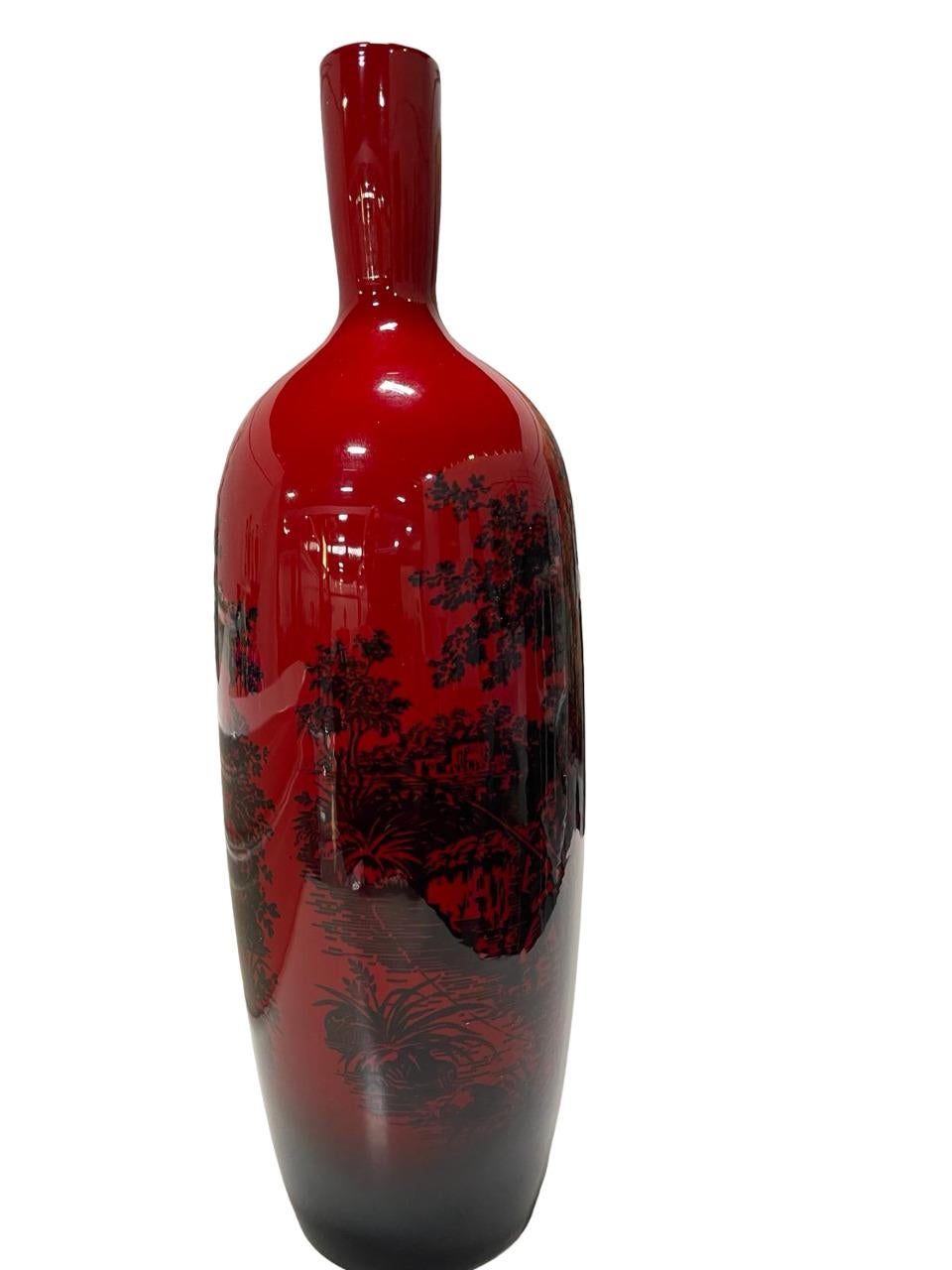 Poteries Vase flambé One Royal Doulton Art Deco des années 1920, motif Woodcote, forme n° 1617. en vente