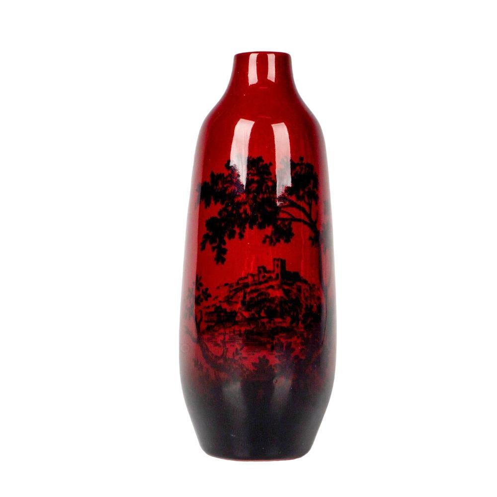 English 1920s Art Deco Royal Doulton Flambe Vase Shape 1614. Marked For Sale