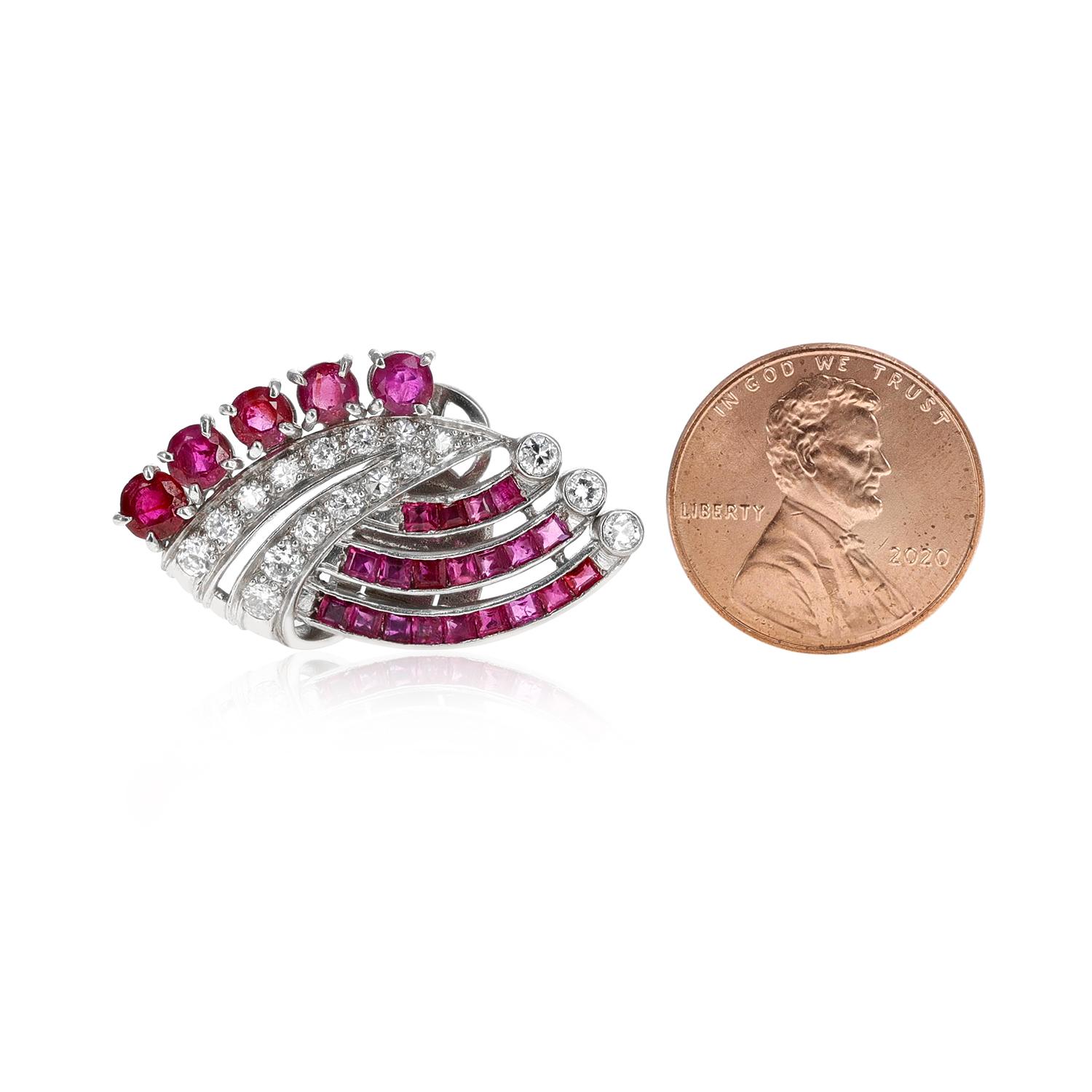 Women's or Men's 1920s Art Deco Ruby and Old European Cut Diamonds, Platinum For Sale