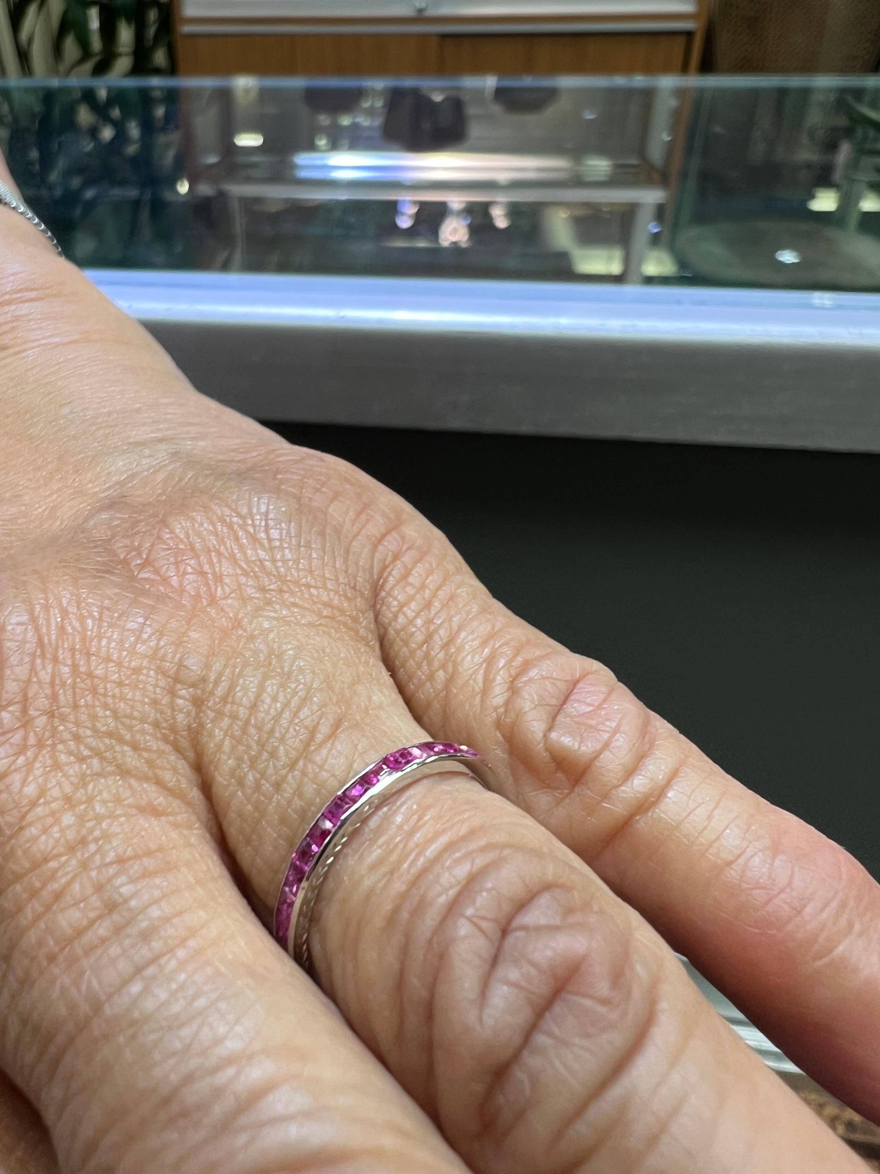 Square Cut 1920s Art Deco Ruby Platinum Eternity Band Size 6 For Sale