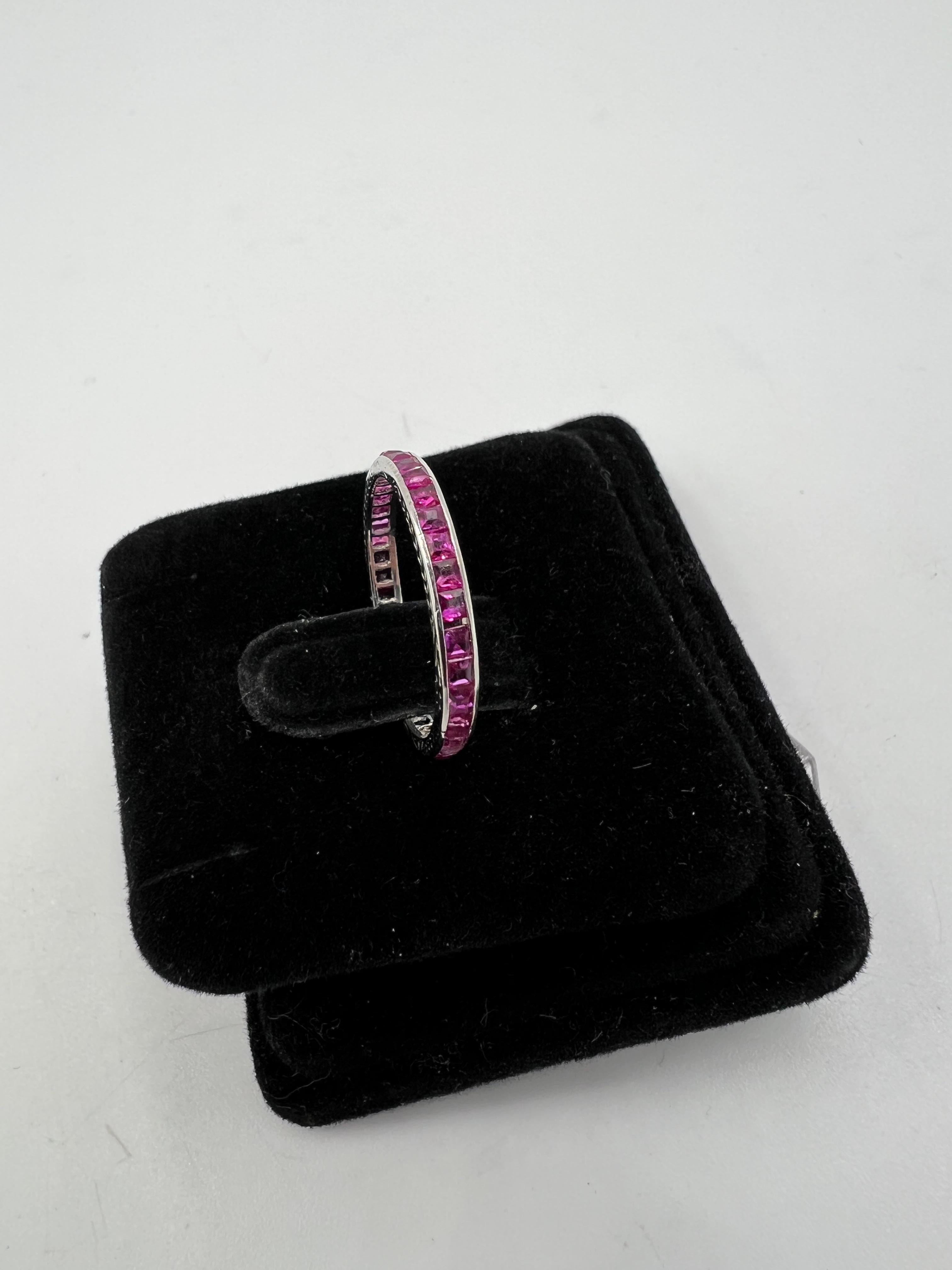 Women's or Men's 1920s Art Deco Ruby Platinum Eternity Band Size 6 For Sale