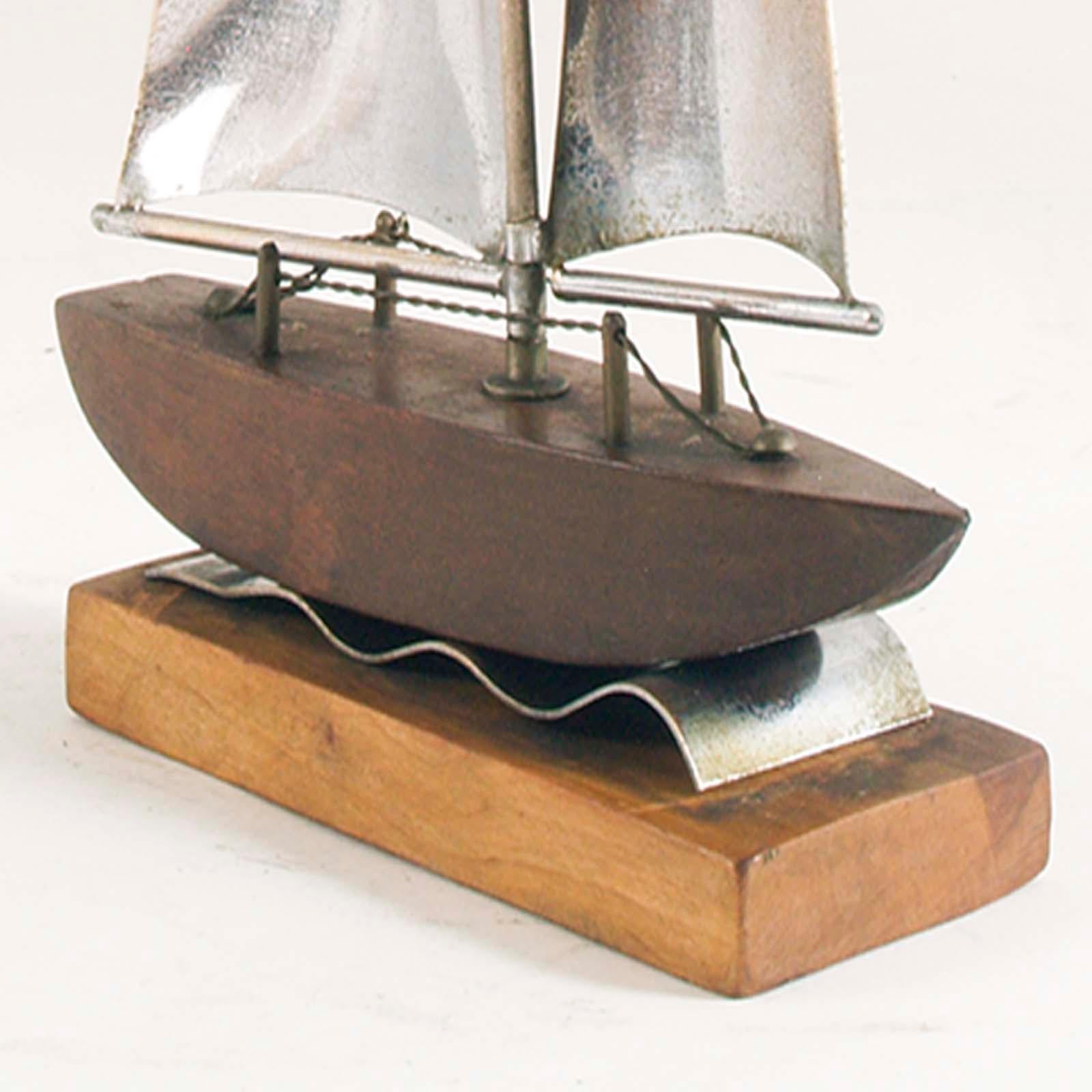ornament 1920s Art Deco Sailing Boat in Wood and Silvered Brass by Carlo Mazzolini Padova