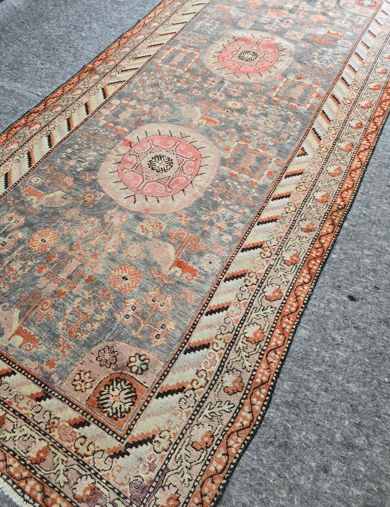 Khotan 1920s Art Deco Samarkand Rug 5.8x12.5 For Sale