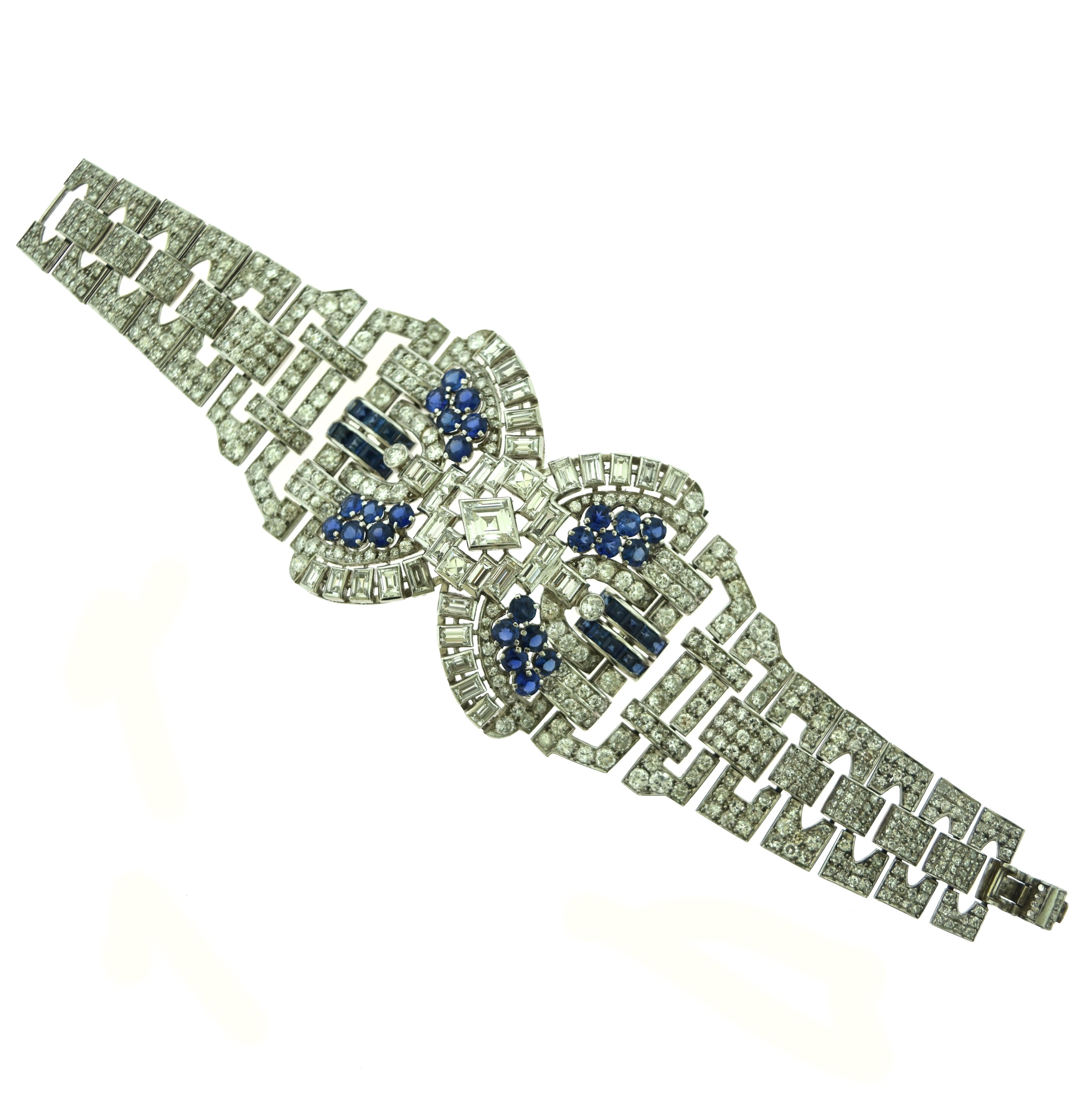 1920s Art Deco Sapphire and Diamond Large Choker Studded In Good Condition In Miami, FL