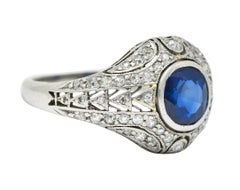 1920's Art Deco Sapphire Diamond Platinum Bombe Band Ring