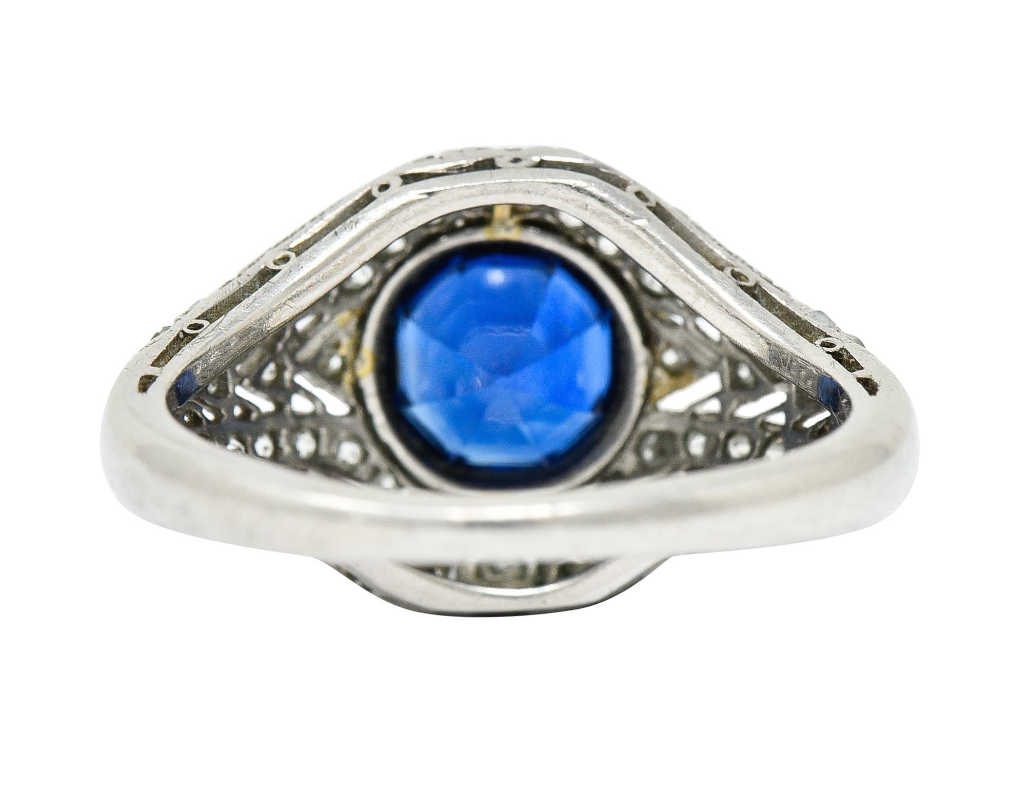 1920's Art Deco Sapphire Diamond Platinum Bombe Band Ring In Excellent Condition In Philadelphia, PA