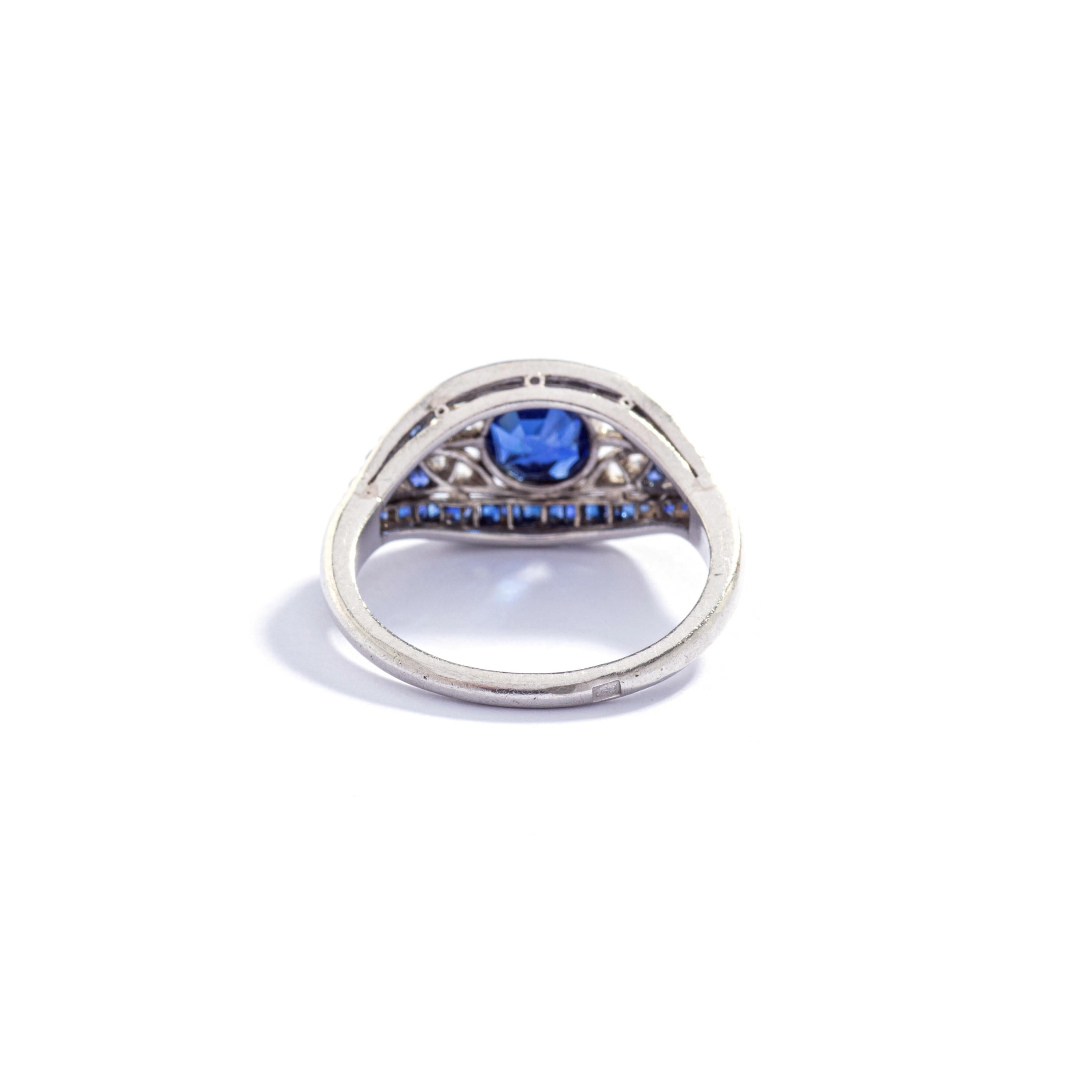 Rose Cut 1920s Art Deco Sapphire Diamond Platinum Ring