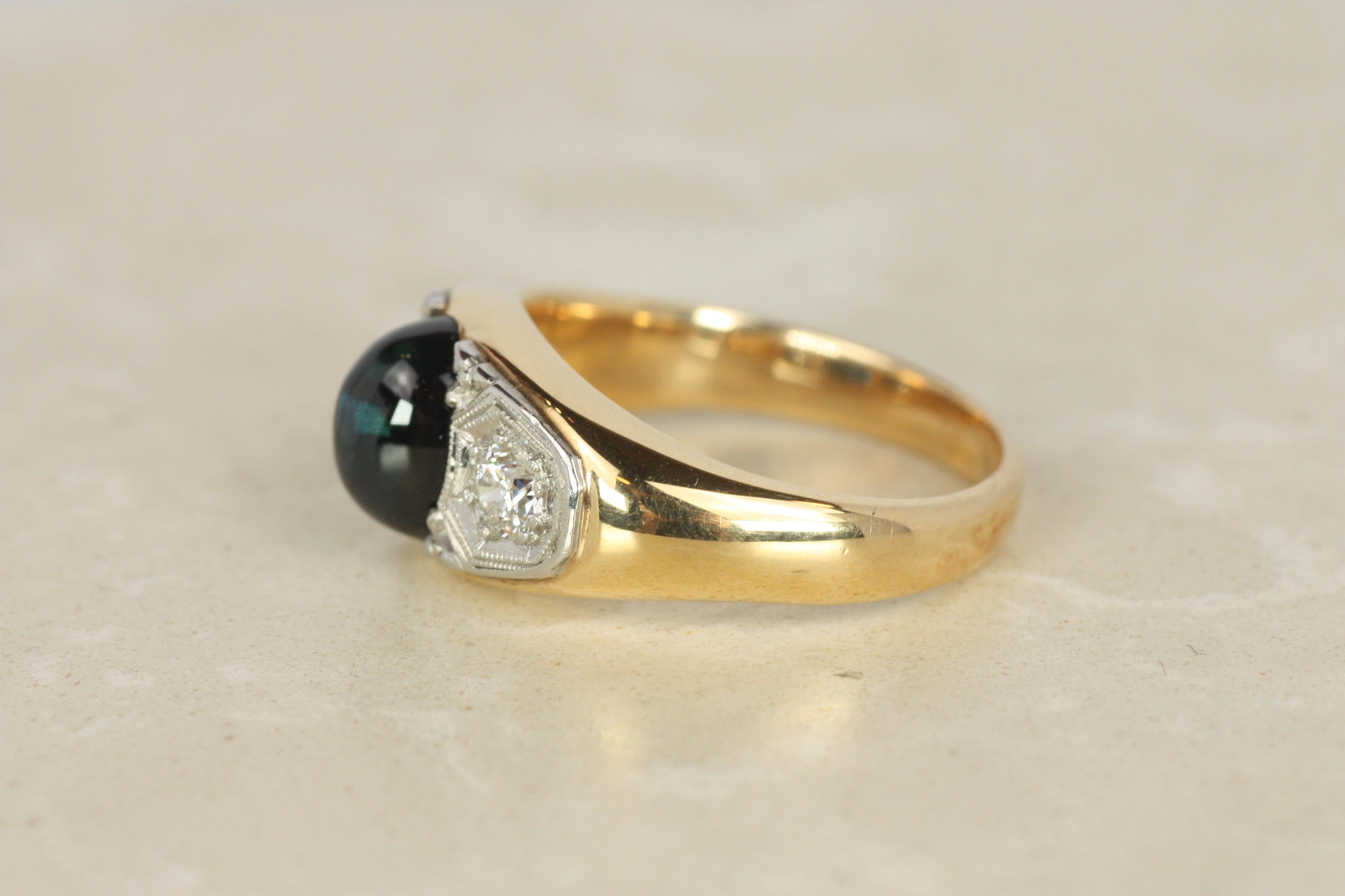 Bague Art Déco 1920 saphir vieux diamant européen en or jaune platine Pour femmes en vente