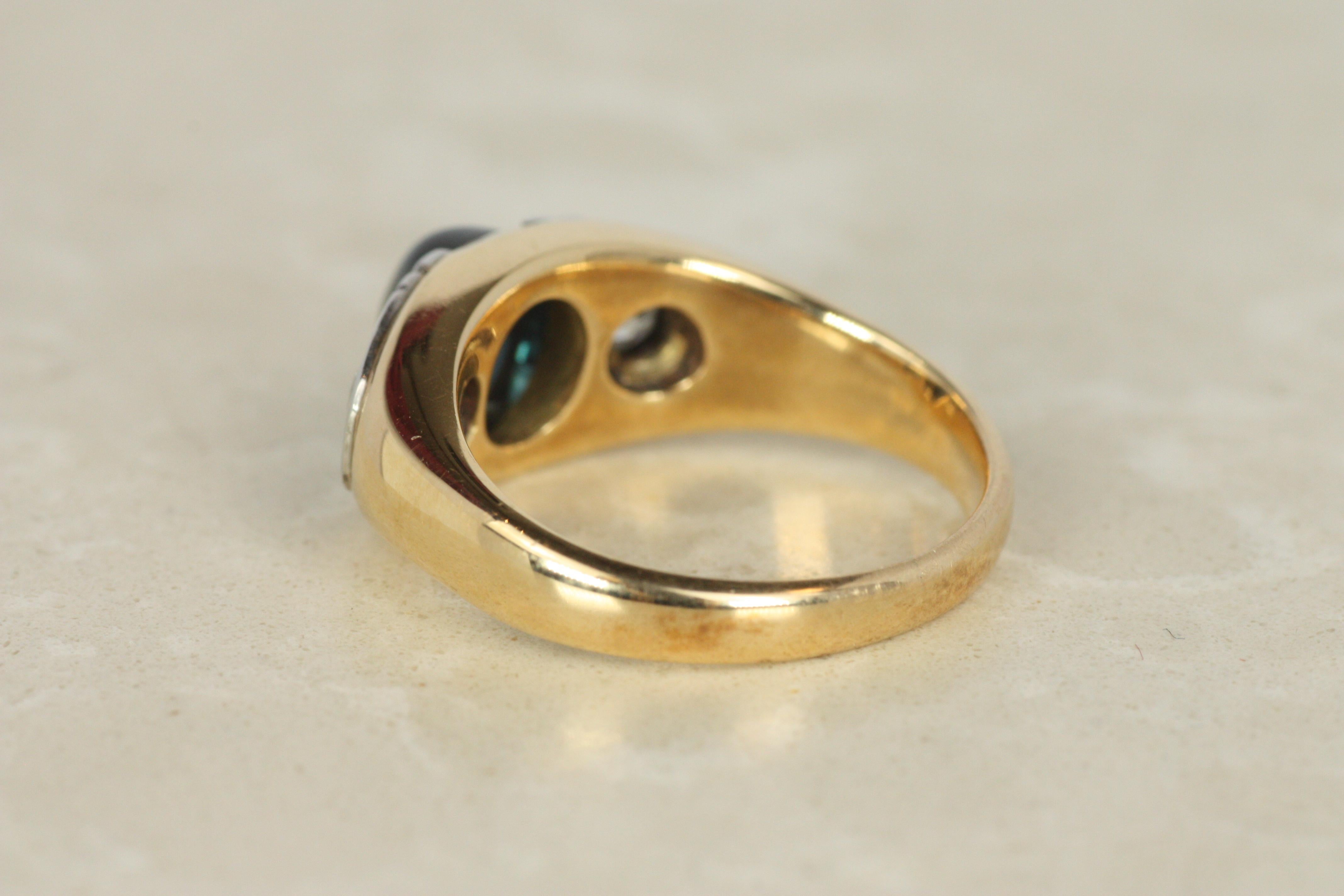 Bague Art Déco 1920 saphir vieux diamant européen en or jaune platine en vente 1