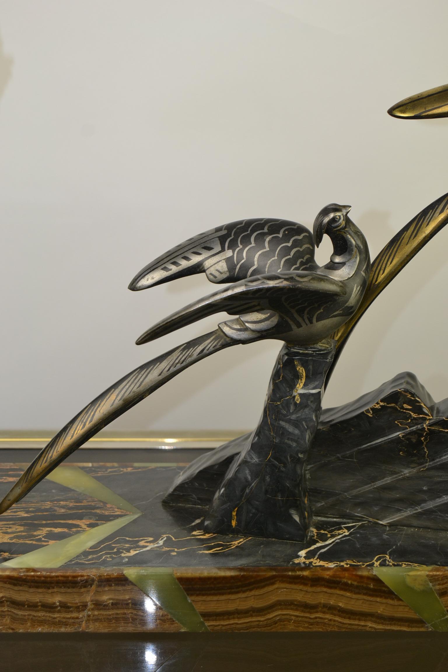 20th Century 1920s Art Deco Sculpture by Uriano, Woman Shooting Two Birds