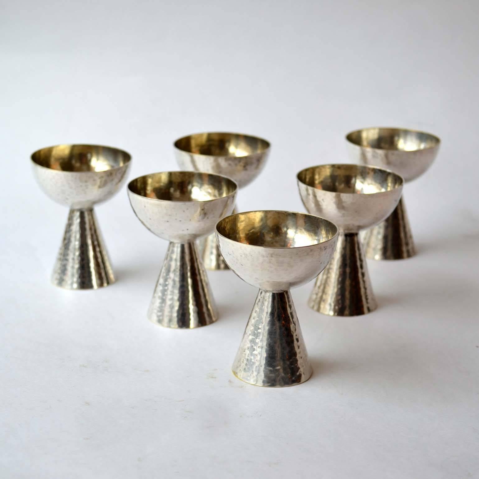 Silvered 1920s Art Deco Set of Six Silver Plated Liqueur Glasses