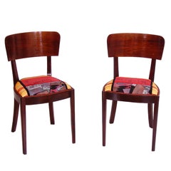 1920s Art Deco Side Chairs in Walnut, Original Sitting with Abstract Upholstery