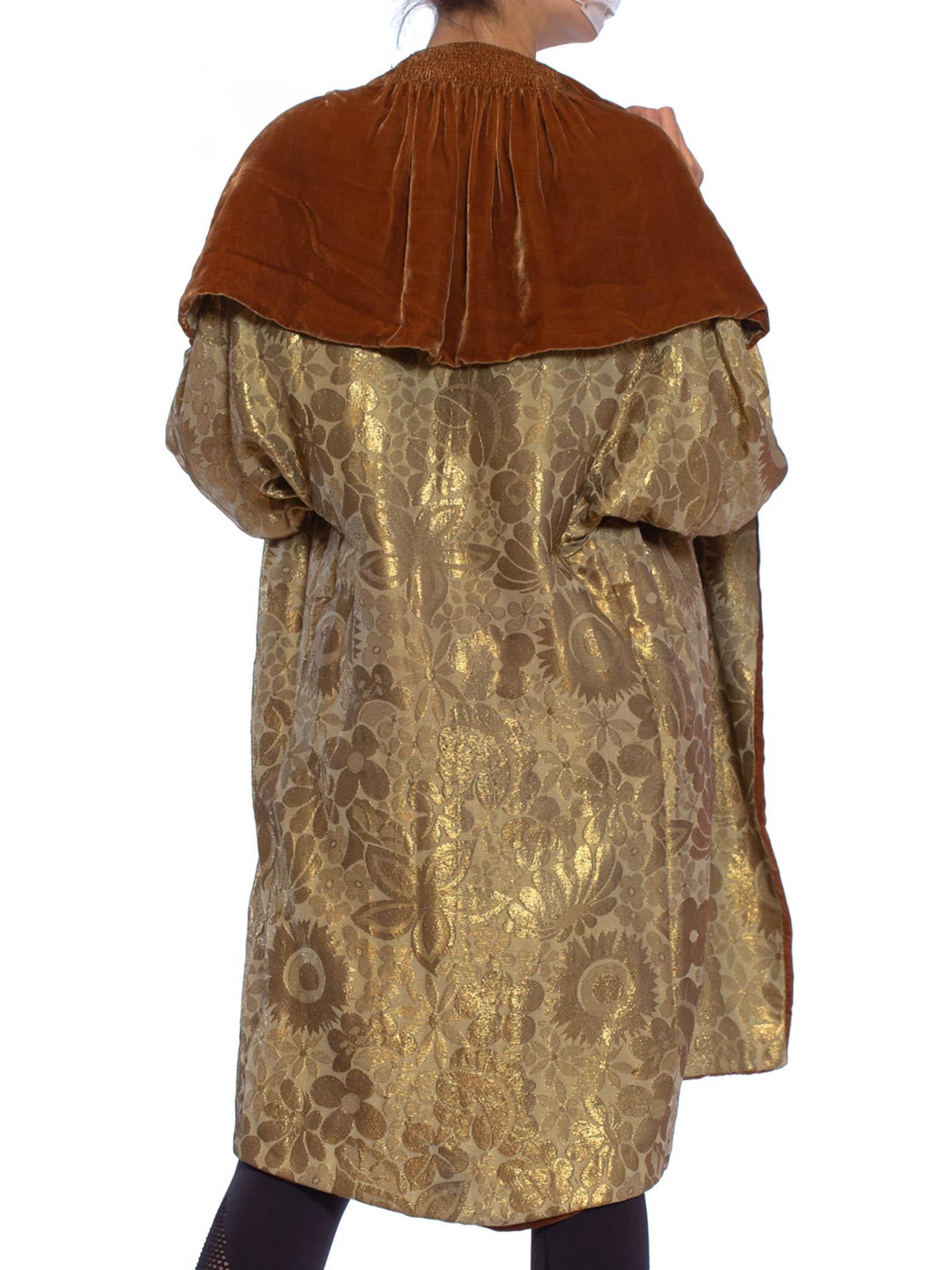 Brown 1920S Art Deco Silk Lamé Cocoon Coat Lined In Velvet For Sale