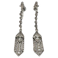 1920s Art Deco Silver and Paste Vintage Geometric Design Drop Earrings