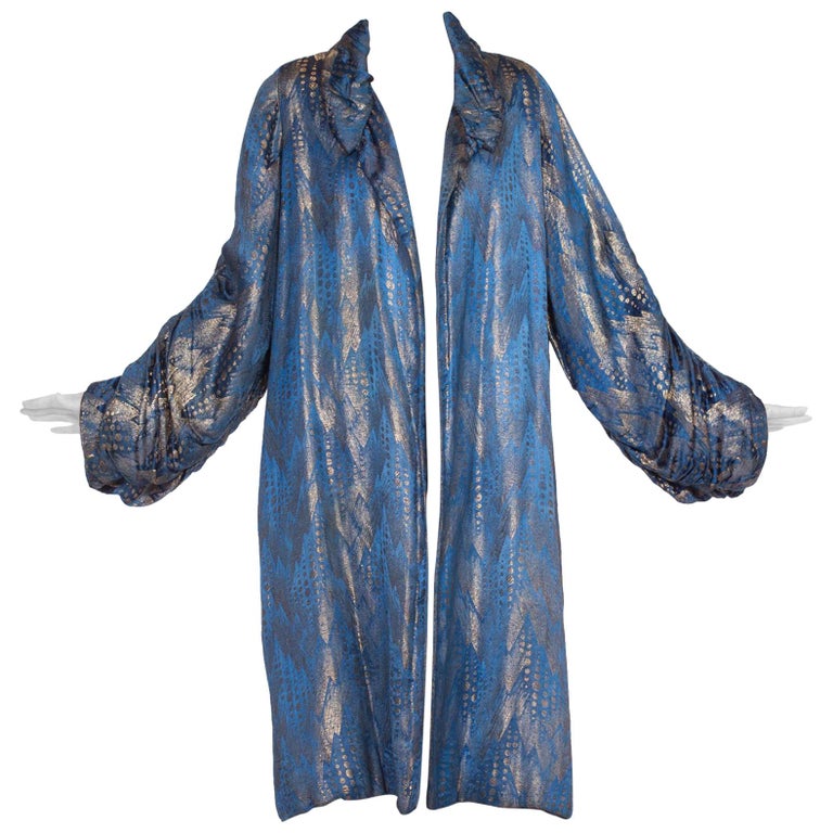 1920's Art Deco Silver Lamé Blue Silk Coat at 1stDibs