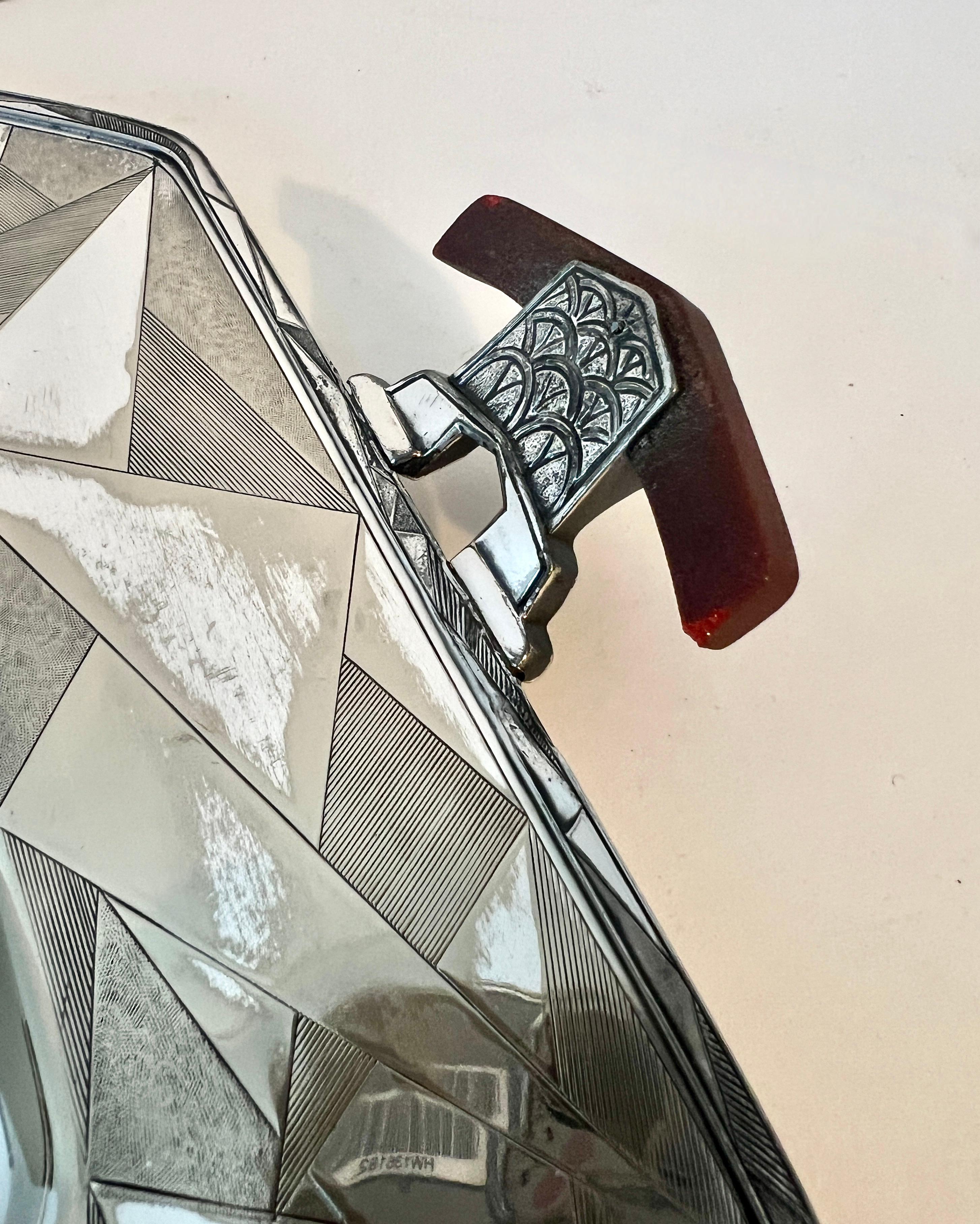 Hand-Crafted 1920s Art Deco Silver Plate Benedict Geometric Tray with Bakelite Handles