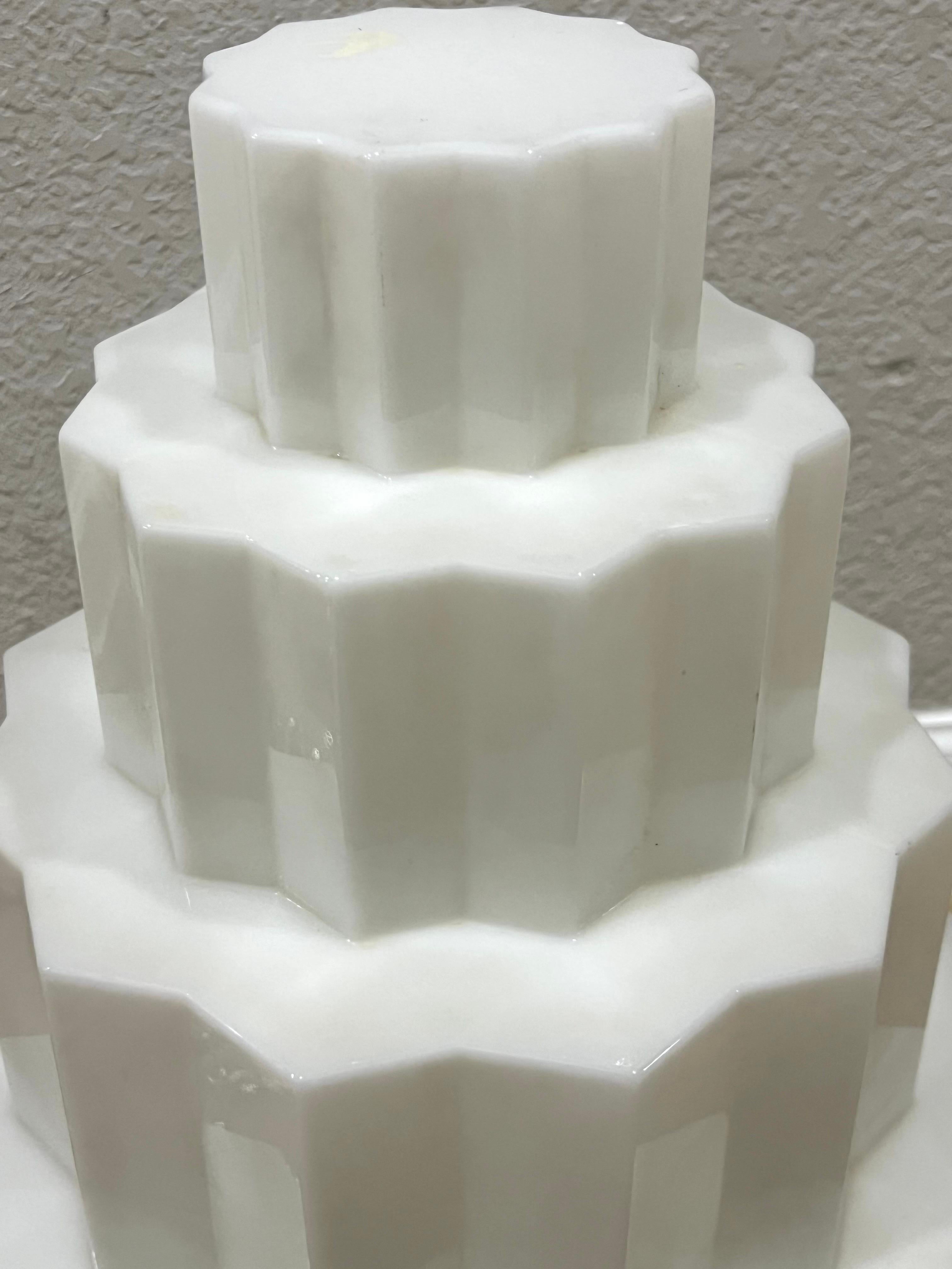 1920s Art Deco Skyscraper Milk Glass Pendant Light 6