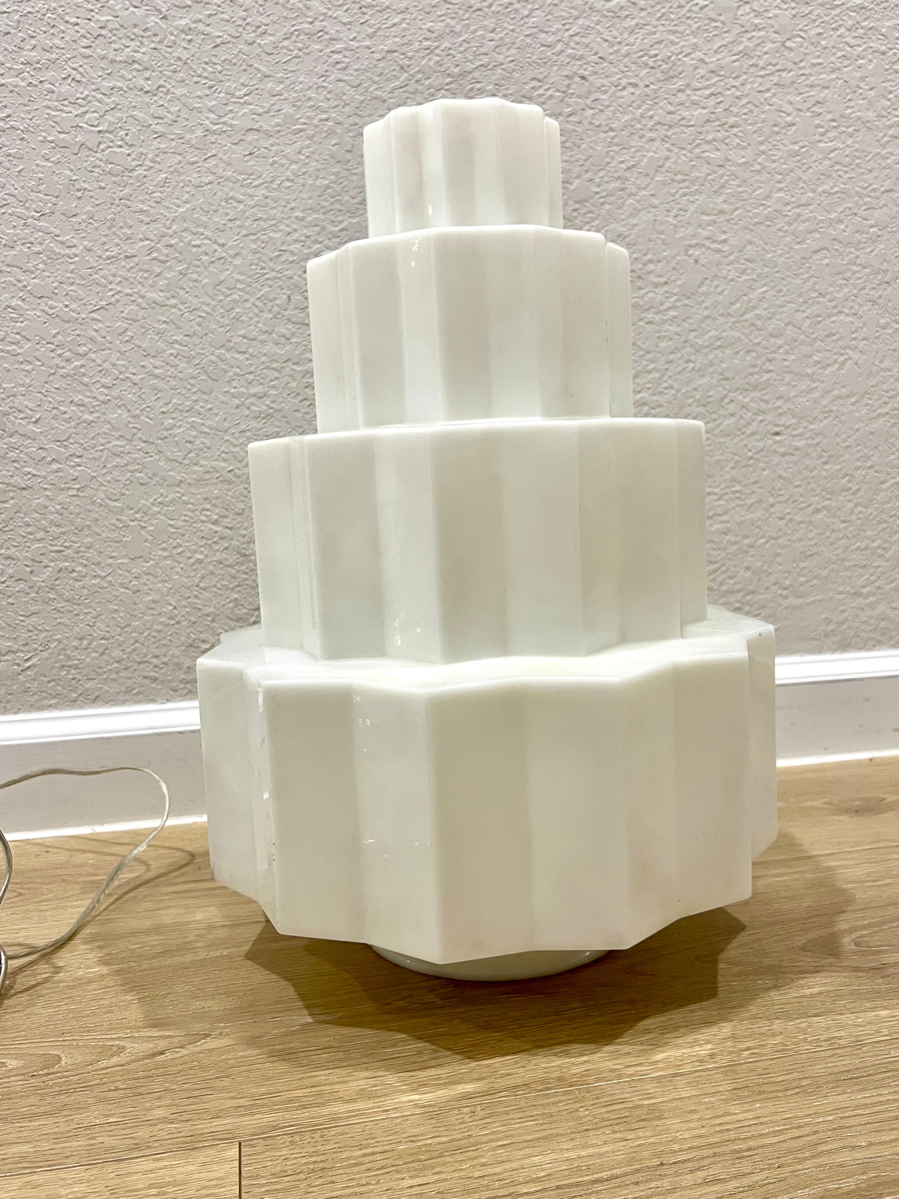 1920s Art Deco Skyscraper Milk Glass Pendant Light 4