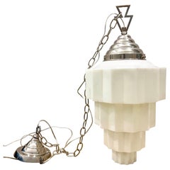 1920s Art Deco Skyscraper Milk Glass Pendant Light