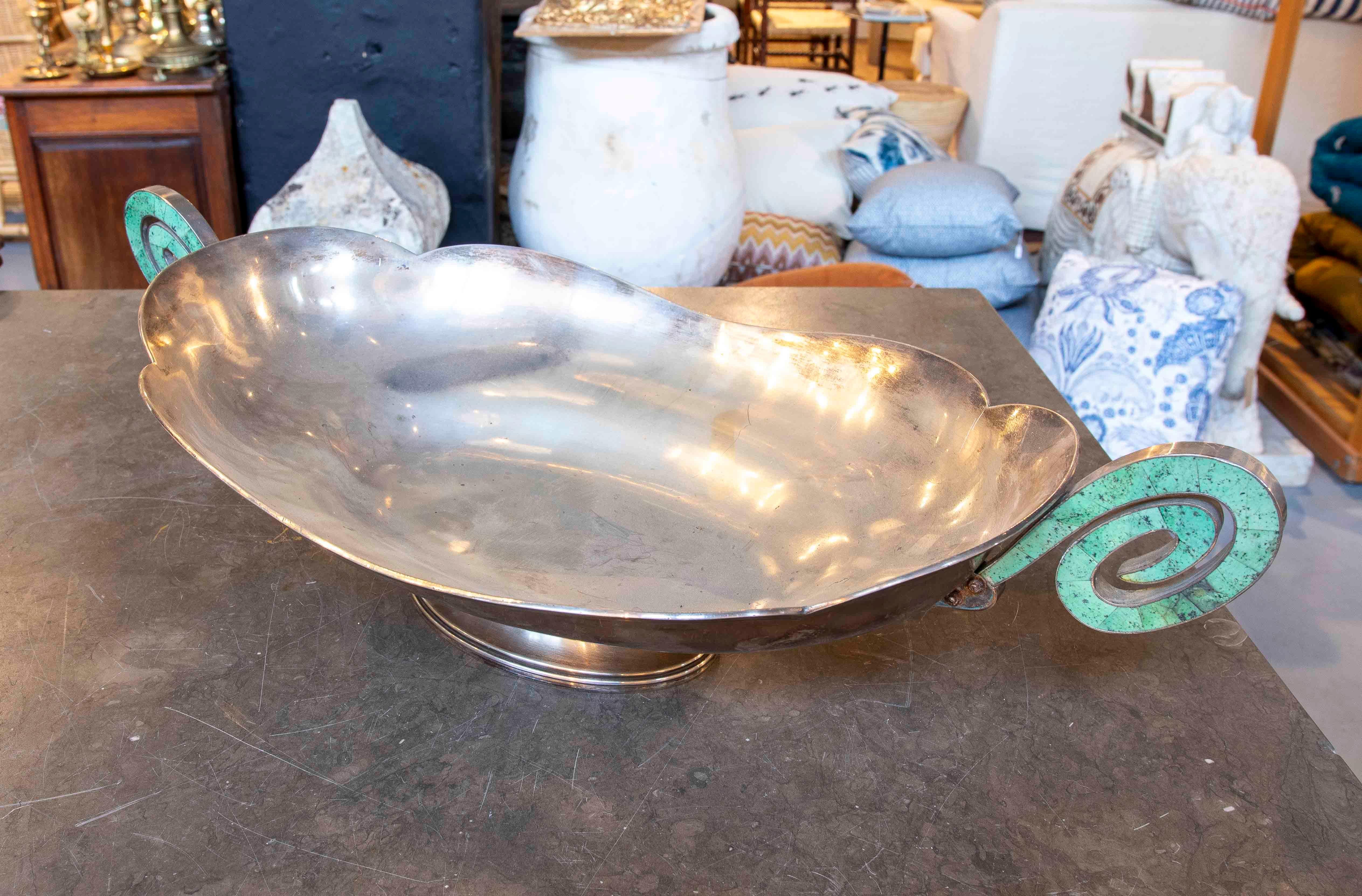 Spanish 1920s Art Deco style Centerpiece in silver and turquoise For Sale