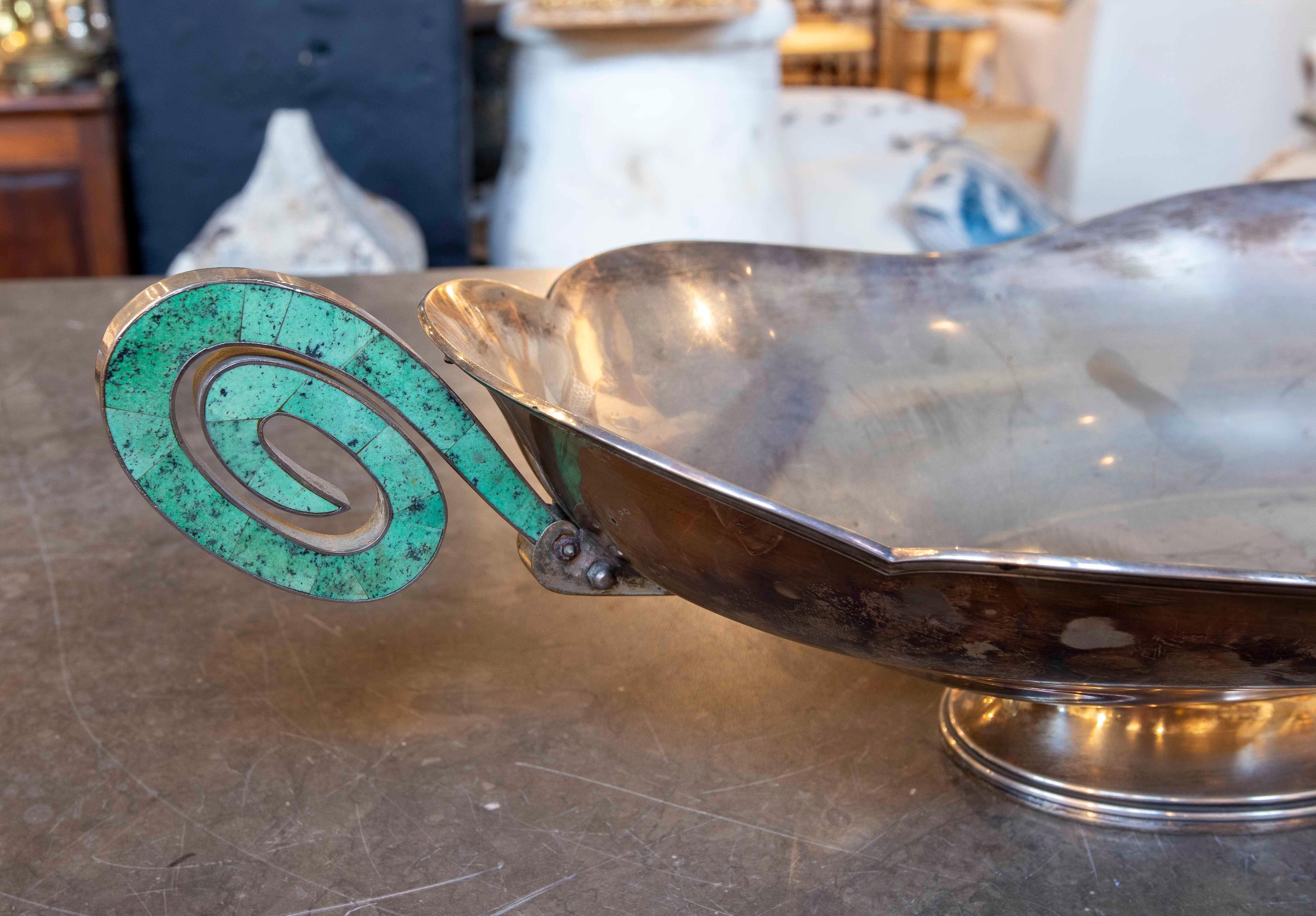 1920s Art Deco style Centerpiece in silver and turquoise In Good Condition For Sale In Marbella, ES