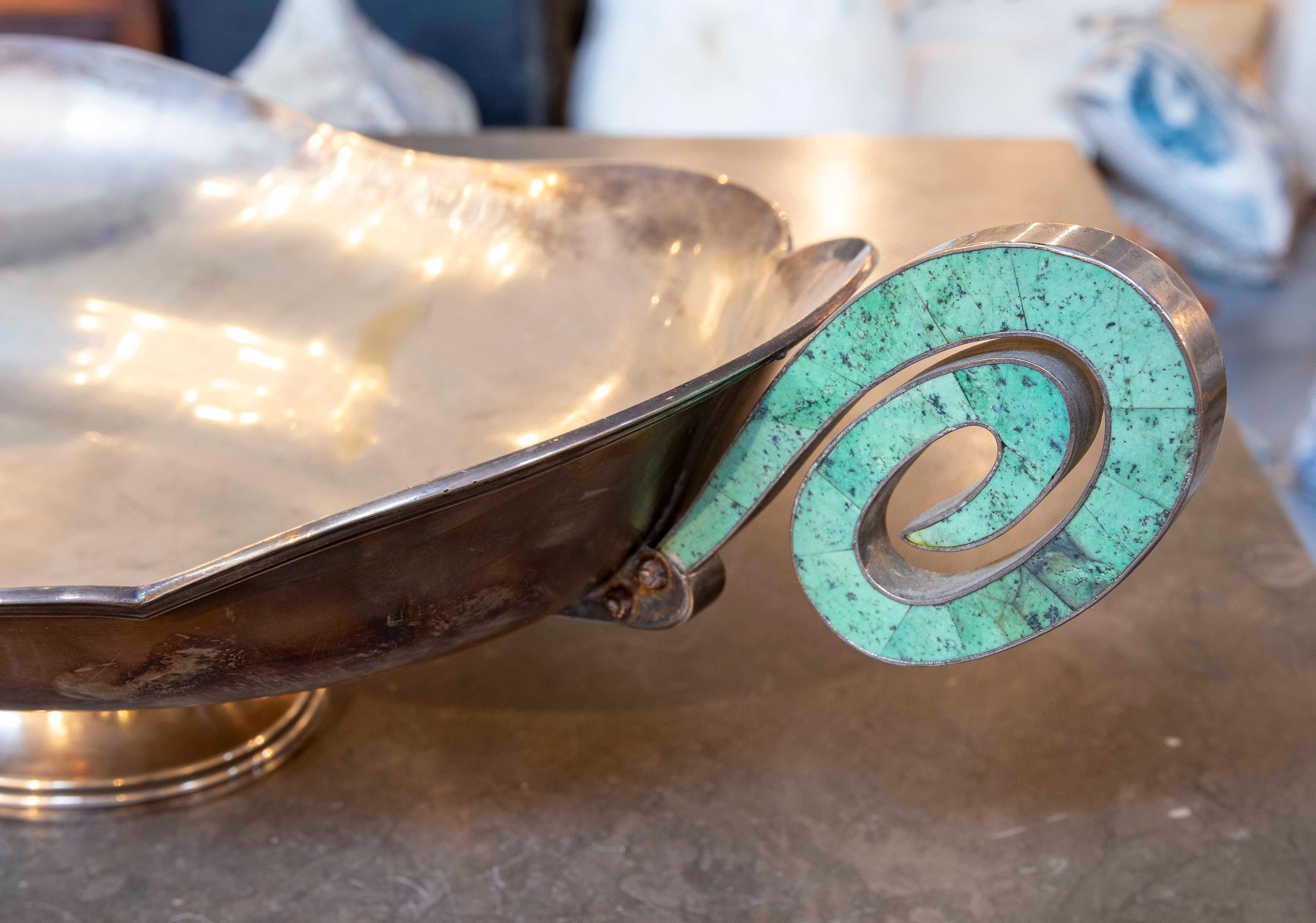 Early 20th Century 1920s Art Deco style Centerpiece in silver and turquoise For Sale