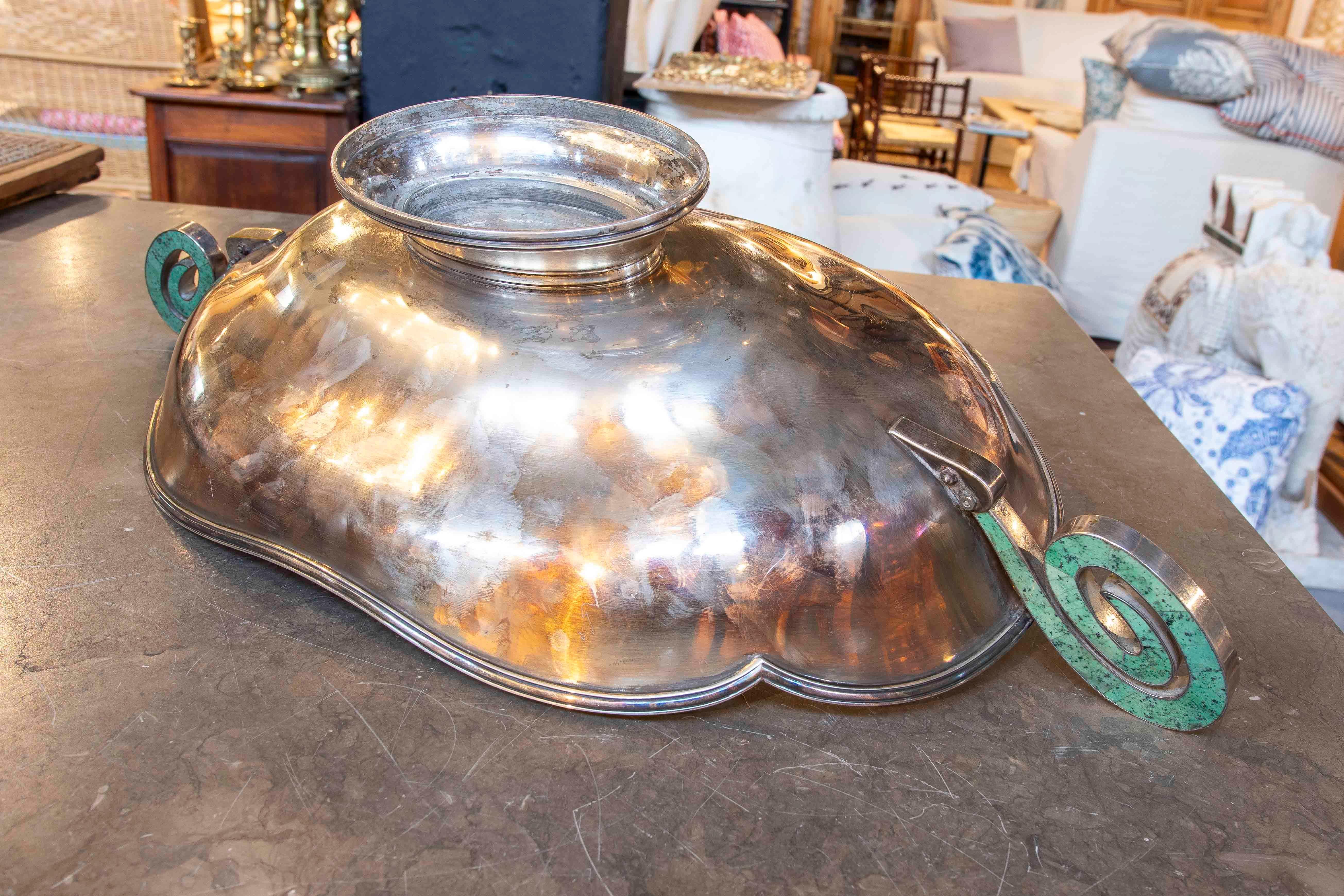 Silver 1920s Art Deco style Centerpiece in silver and turquoise For Sale