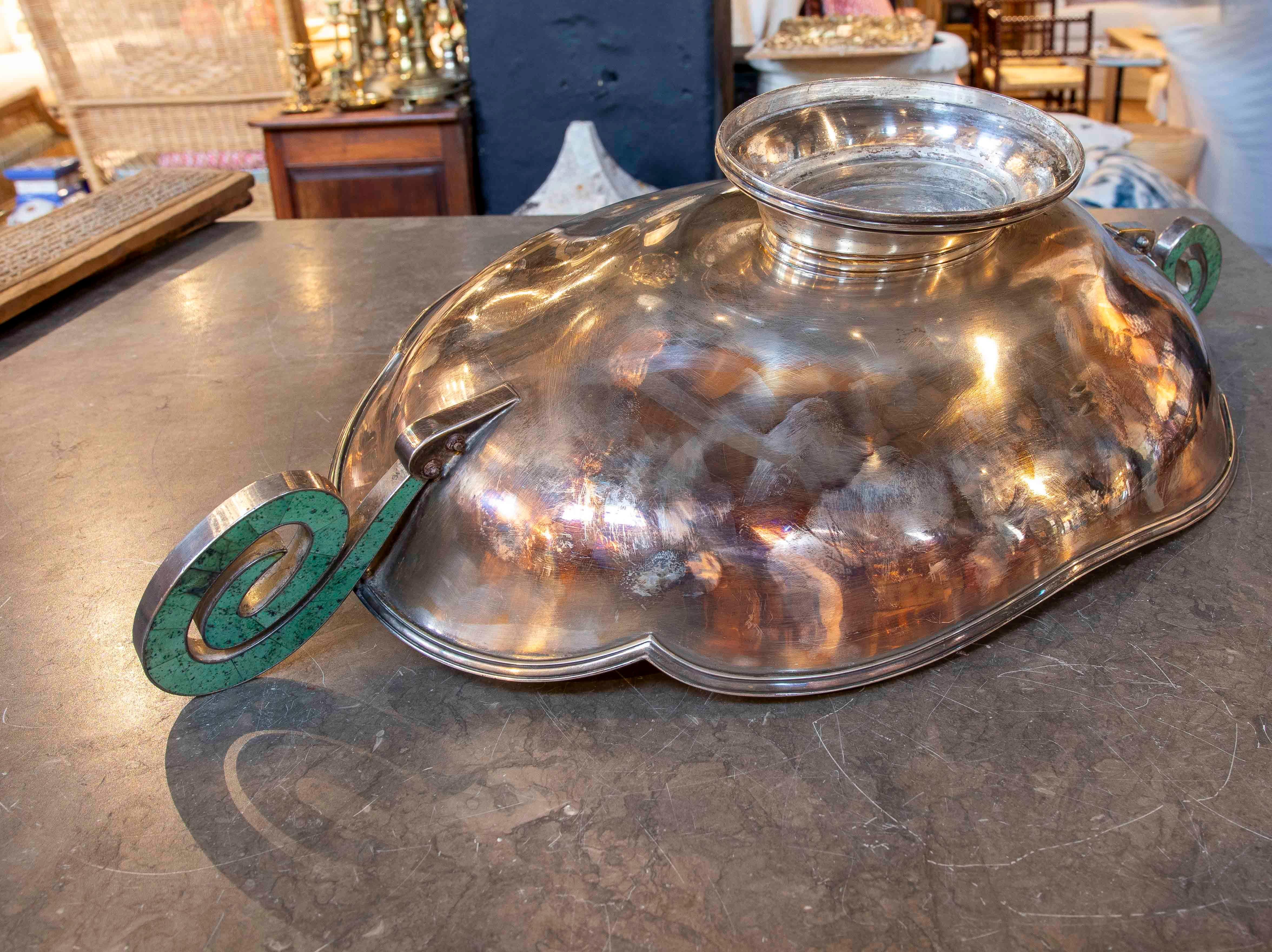 1920s Art Deco style Centerpiece in silver and turquoise For Sale 1