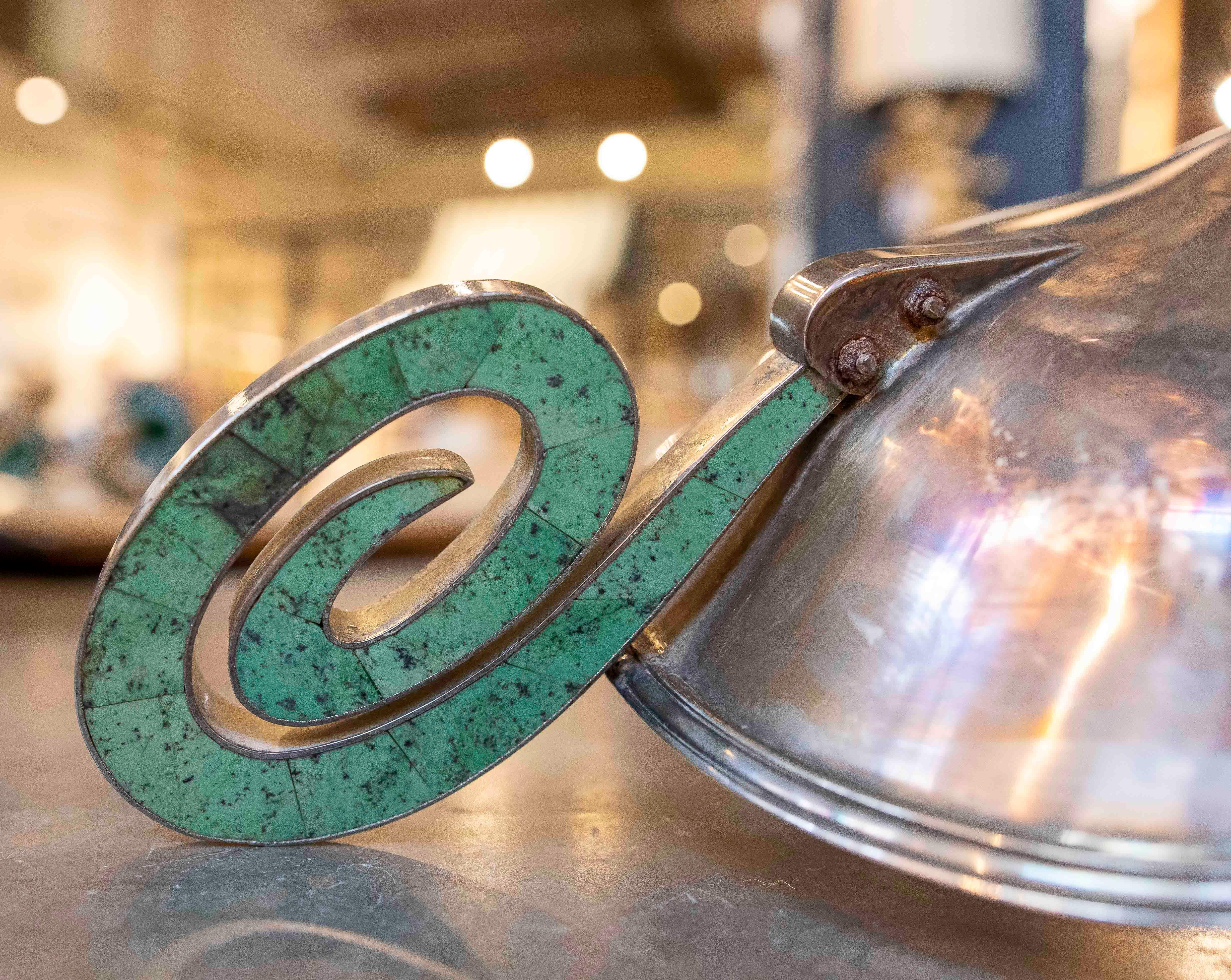 1920s Art Deco style Centerpiece in silver and turquoise For Sale 2