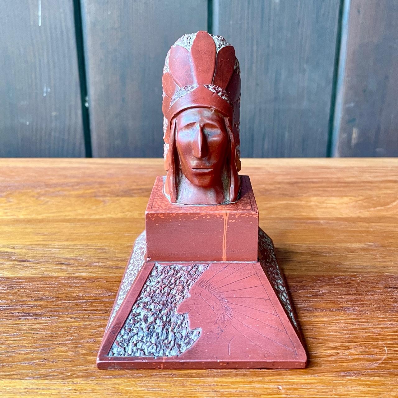 Molded 1920s Art Deco Stylized Native American Indian Vintage Table Sculpture  For Sale