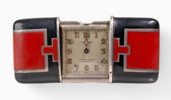 1920s Art Déco Swiss Sterling Silver and Enamel Movado Ermeto Watch/Chronometer