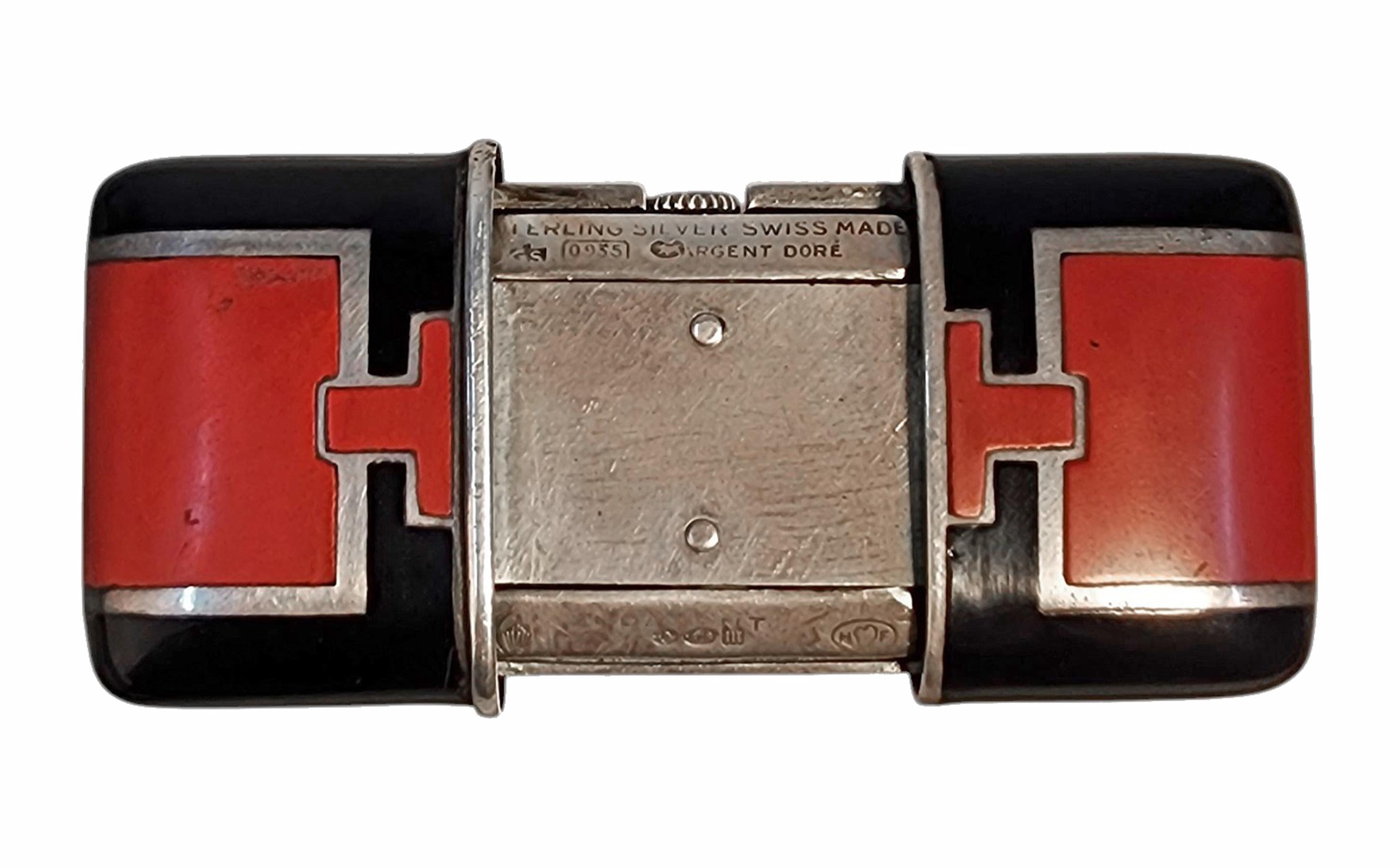 Svizzero Orologio/cronometro Art Déco svizzero degli anni '20 in argento e smalto Movado Ermeto in vendita