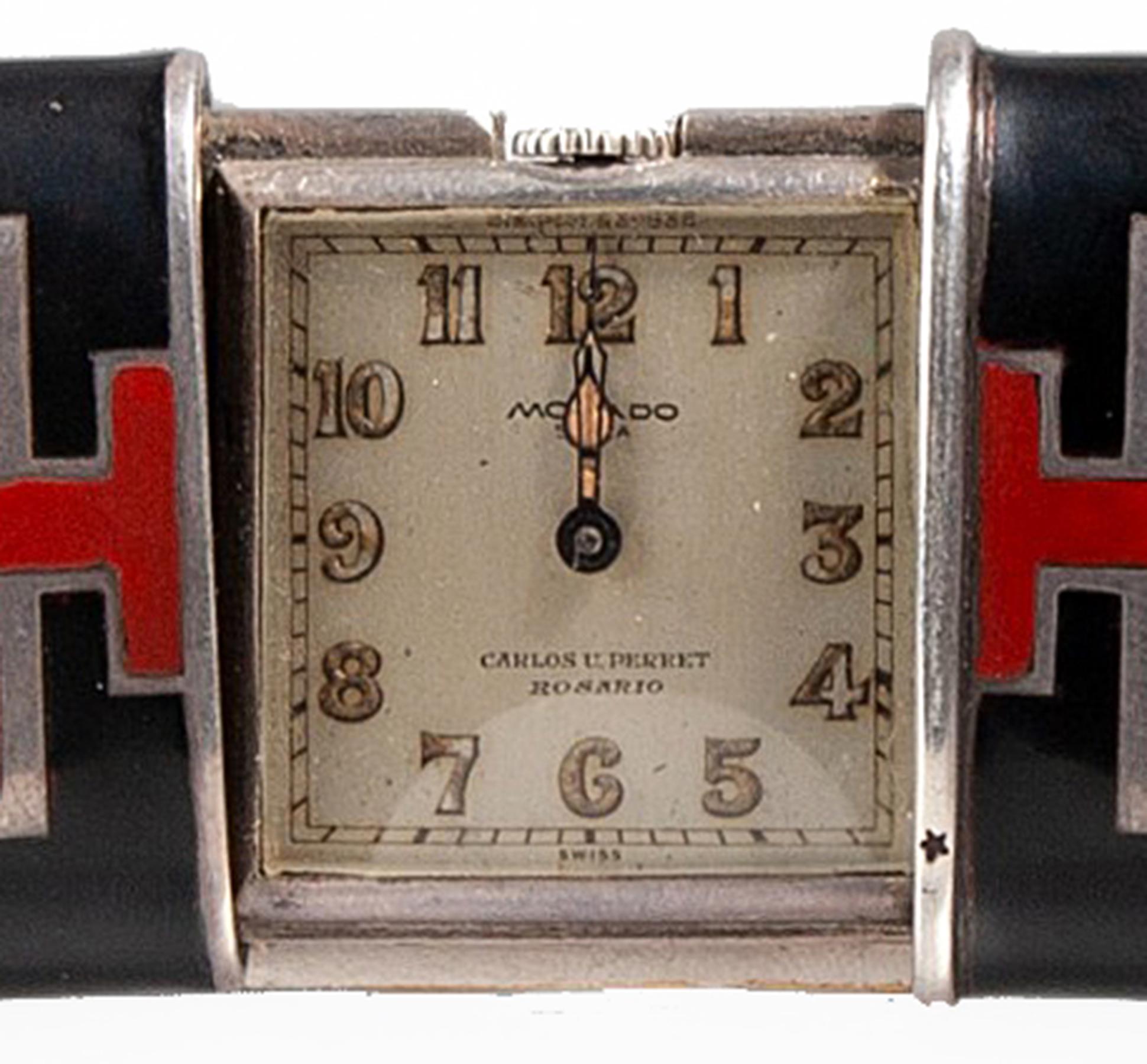 Metallo Orologio/cronometro Art Déco svizzero degli anni '20 in argento e smalto Movado Ermeto in vendita
