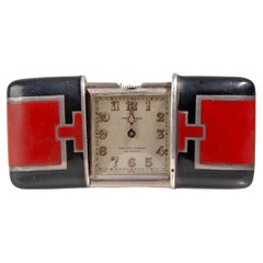 1920er Art Déco Schweizer Sterling Silber und Emaille Movado Ermeto Uhr/Chronometer