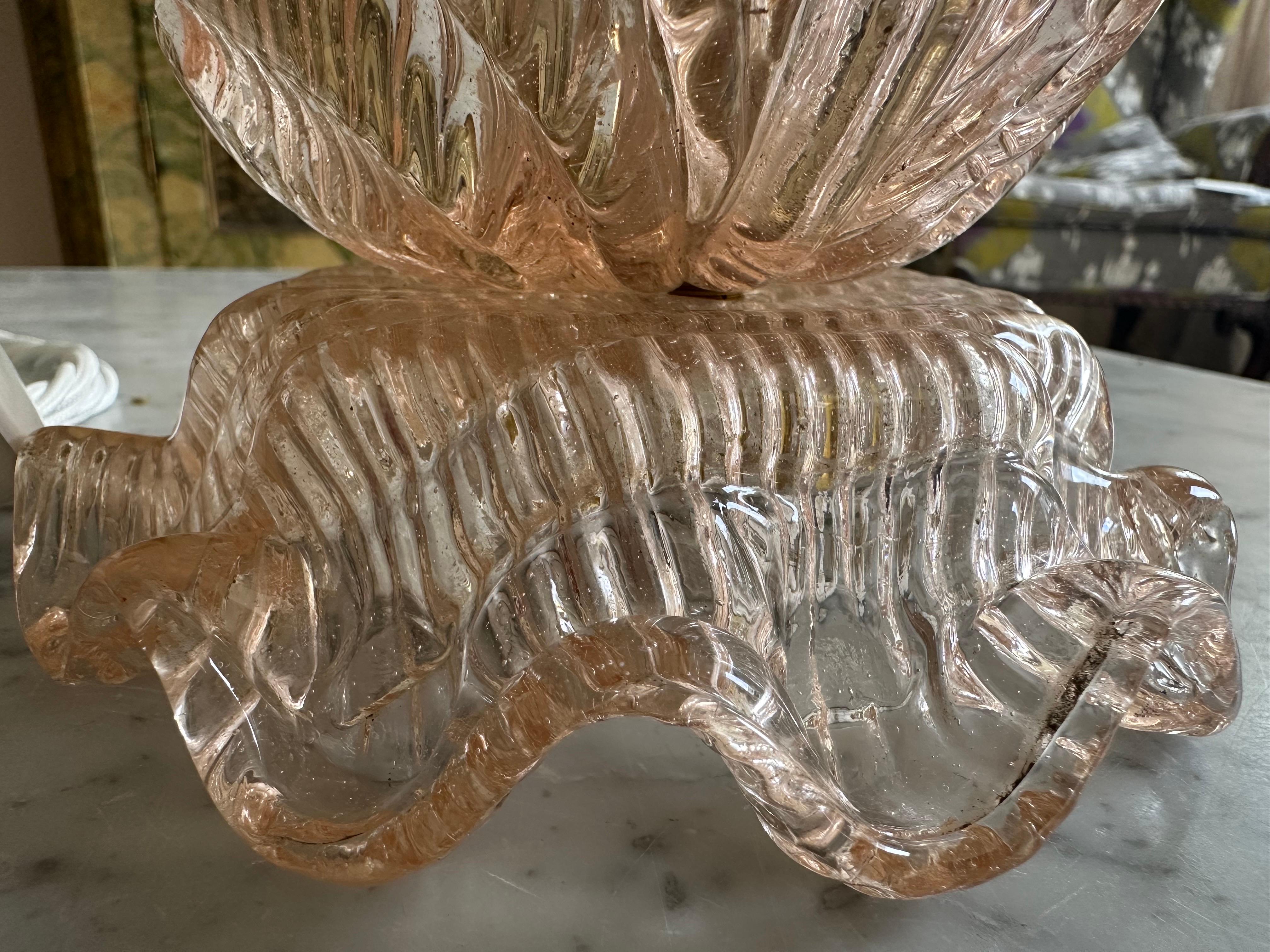 1920s Art Deco Table Lamp in Rose-Colored Murano Glass – Attributed to Ercole Ba In Good Condition For Sale In Hamburg, DE