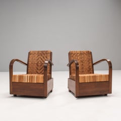 1920s Art Deco Teak & Cane Armchairs, Set of 2
