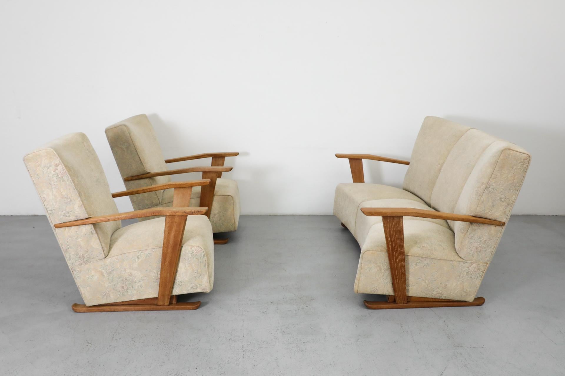 1920s Art Deco Three Seater Sofa with Upholstered Body and Oak Frame For Sale 12