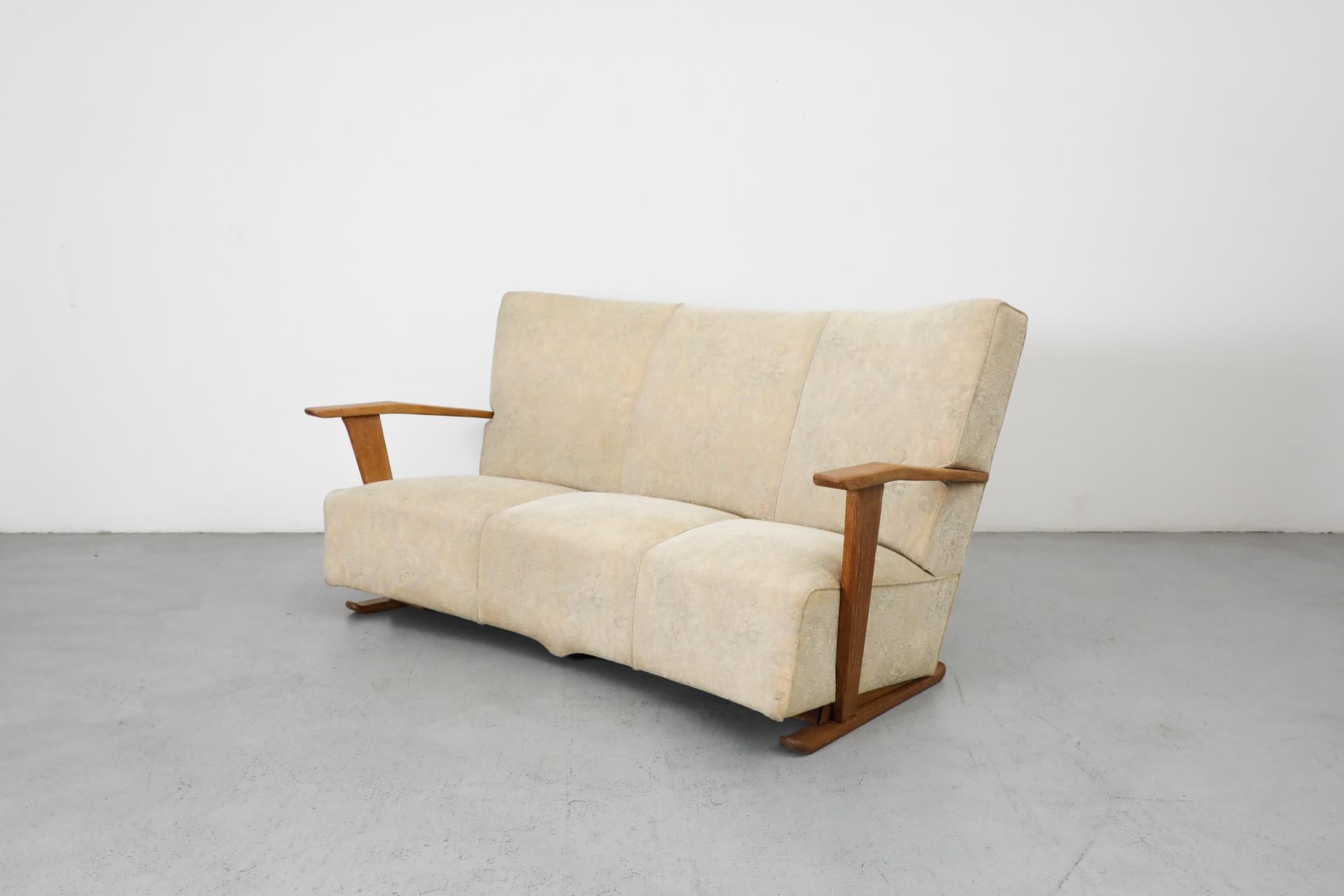 Dutch 1920s Art Deco Three Seater Sofa with Upholstered Body and Oak Frame For Sale