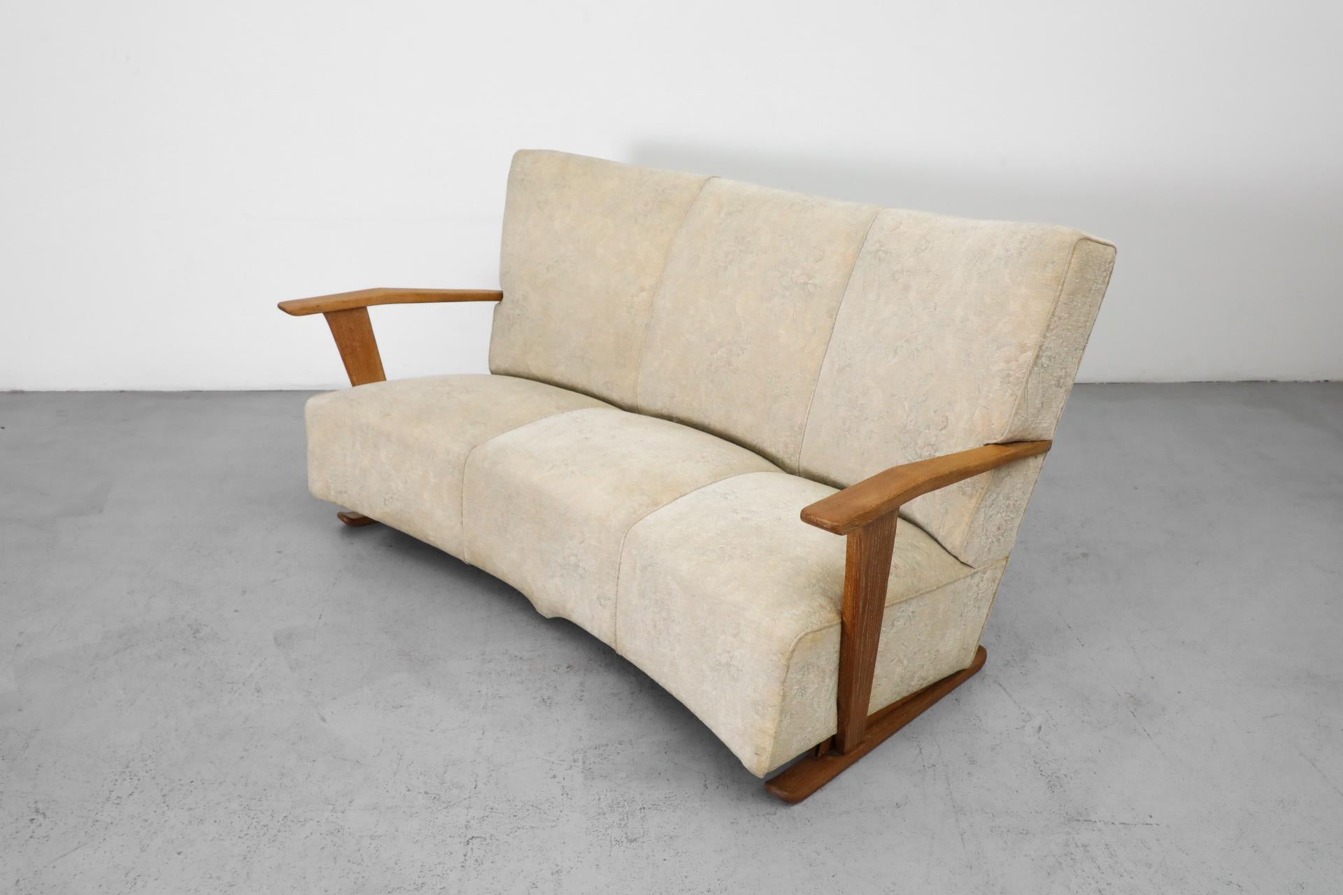 1920s Art Deco Three Seater Sofa with Upholstered Body and Oak Frame For Sale 2